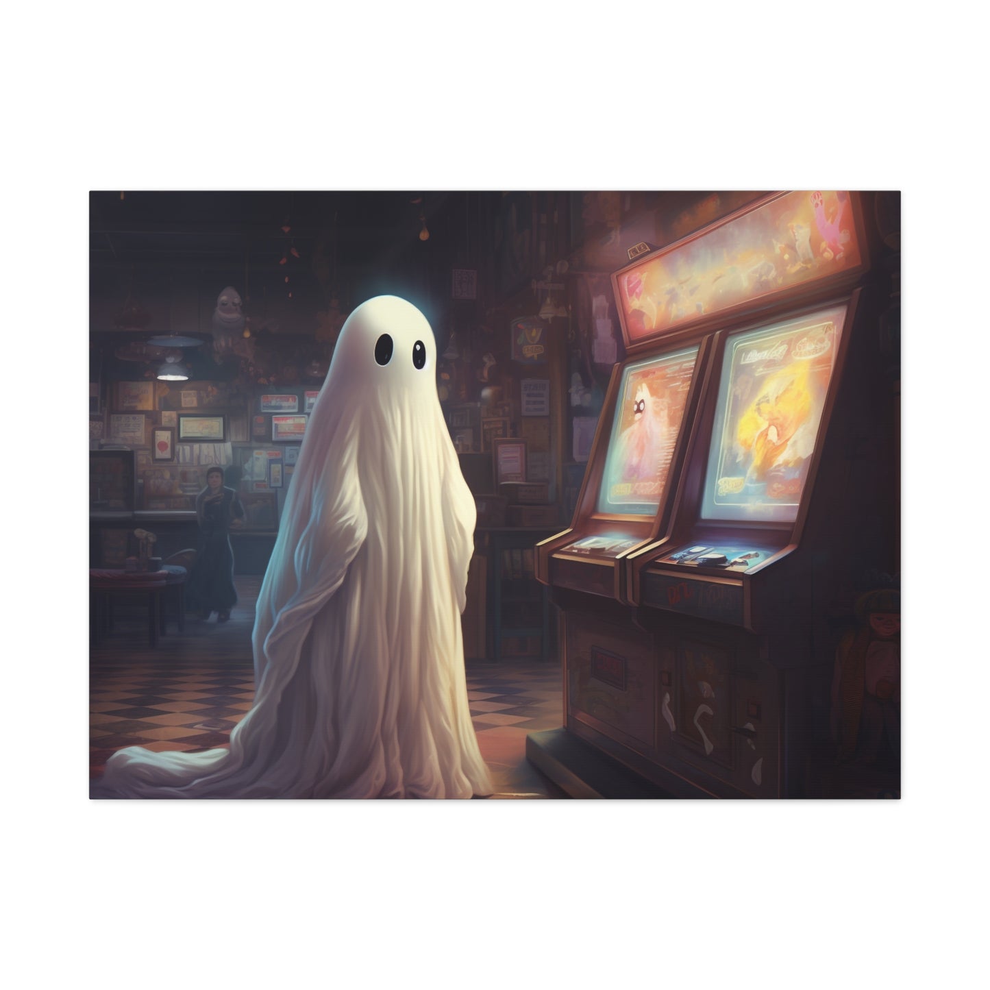 Ghost in Arcade Canvas Wall Art Halloween Decor