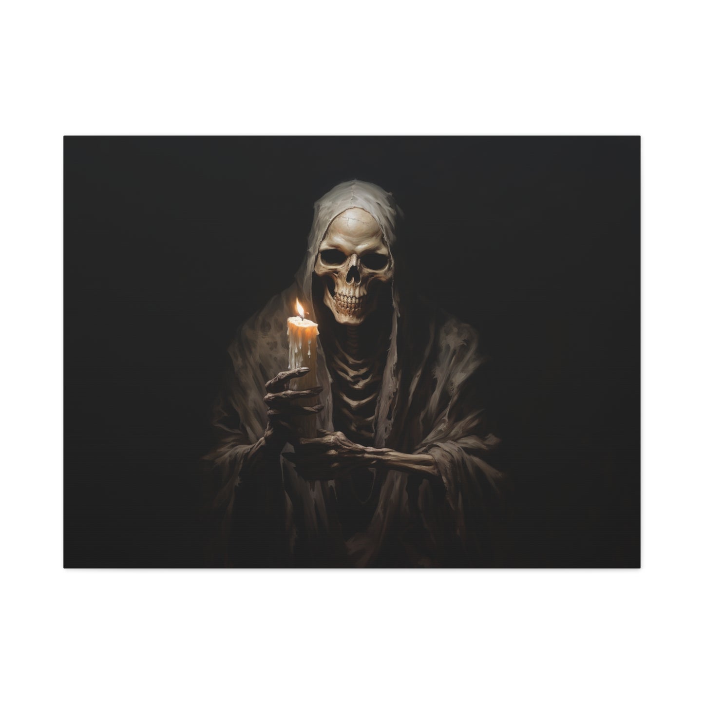 Skeleton Holding A Candle Dark Academia Canvas Wall Art