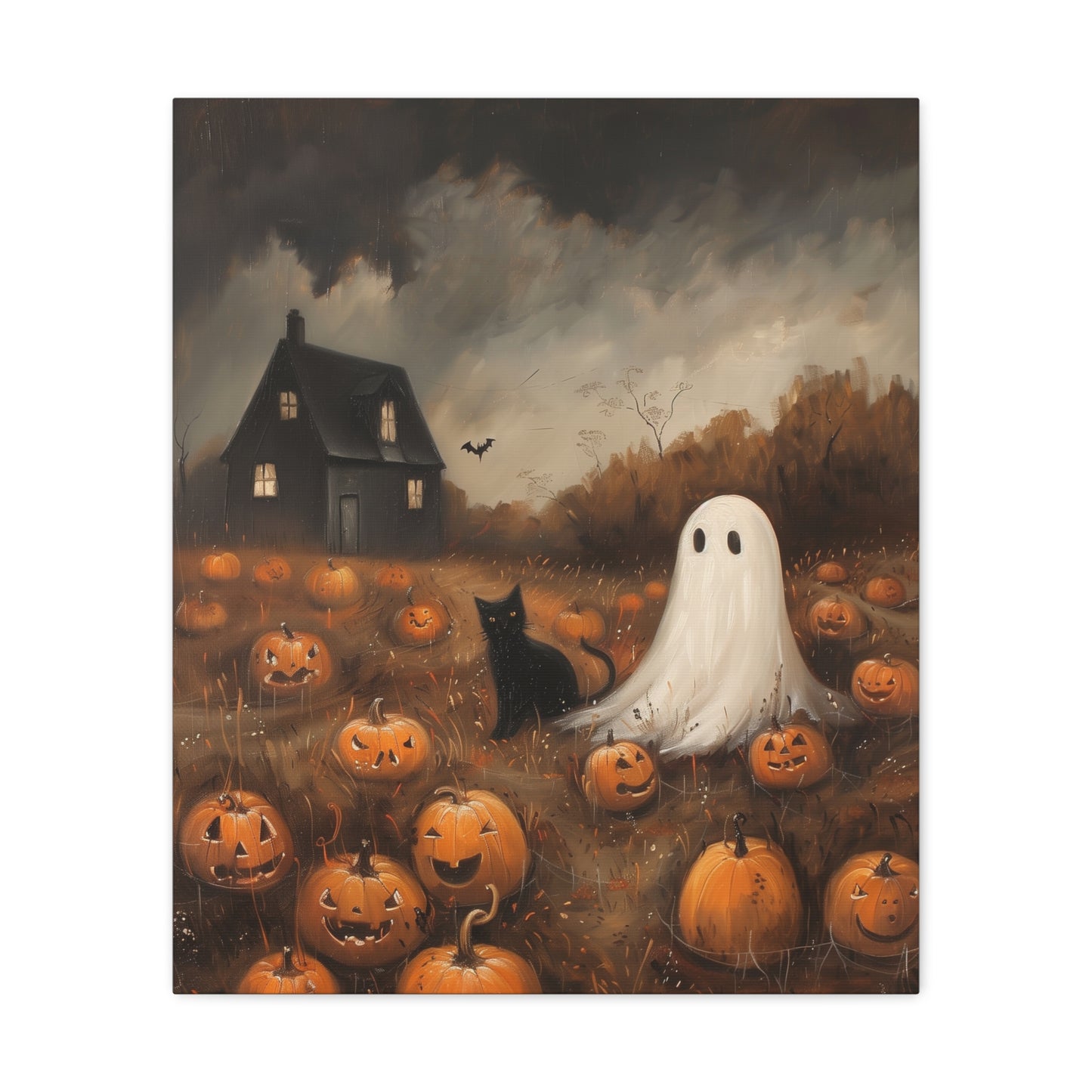 Ghost And Black Cat Canvas Wall Art