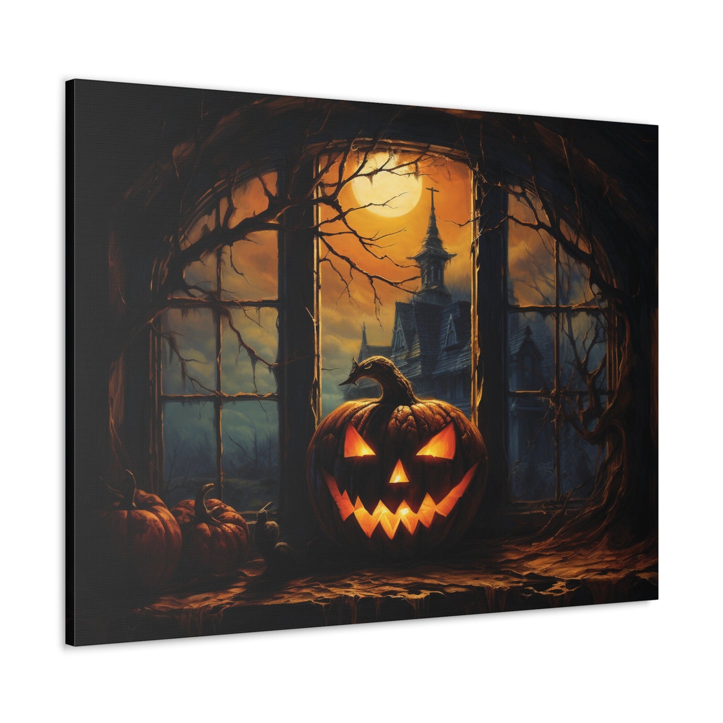 Pumpkin in Window Canvas Wall Art Halloween Decor