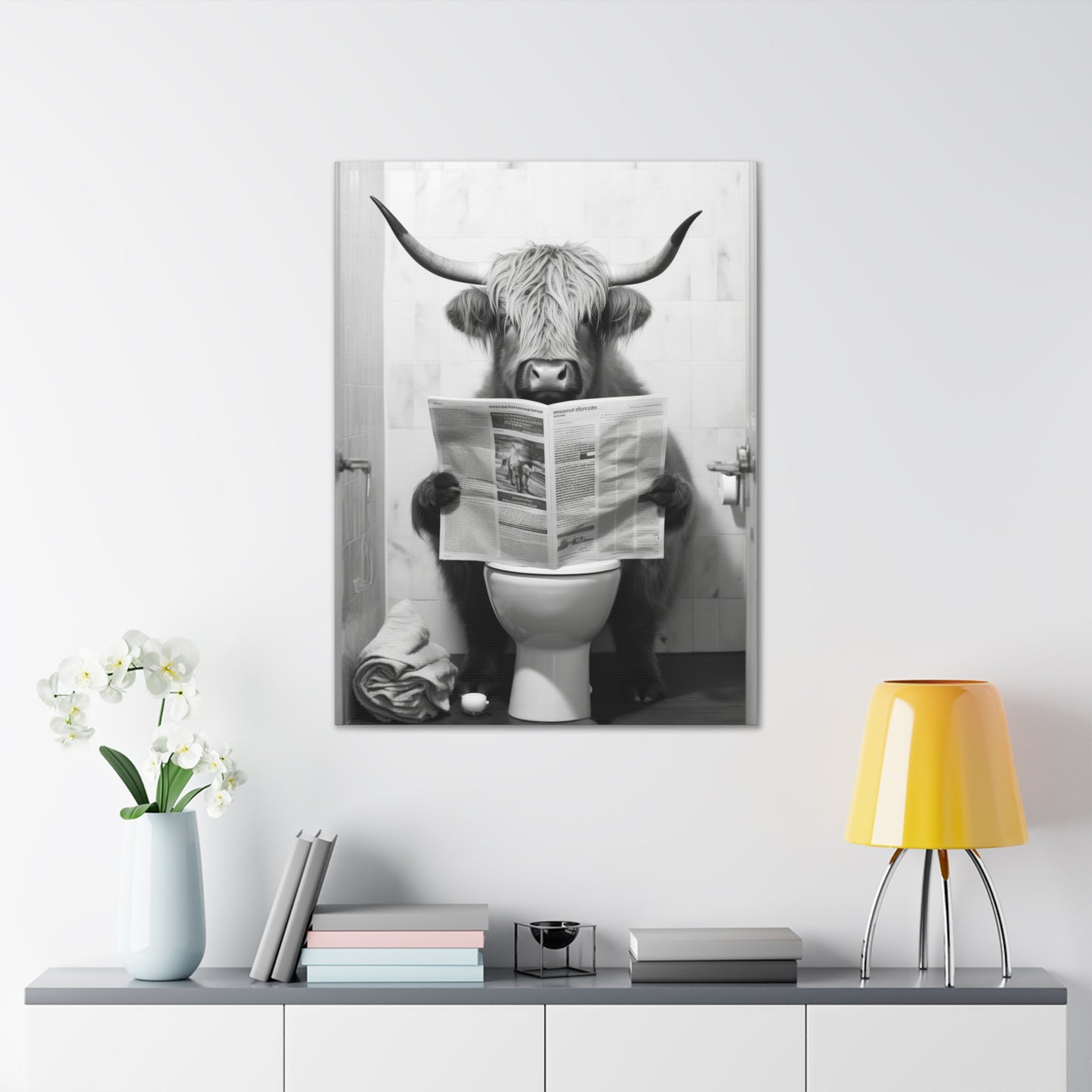Highland Cow Bathroom Decor Canvas Wall Art