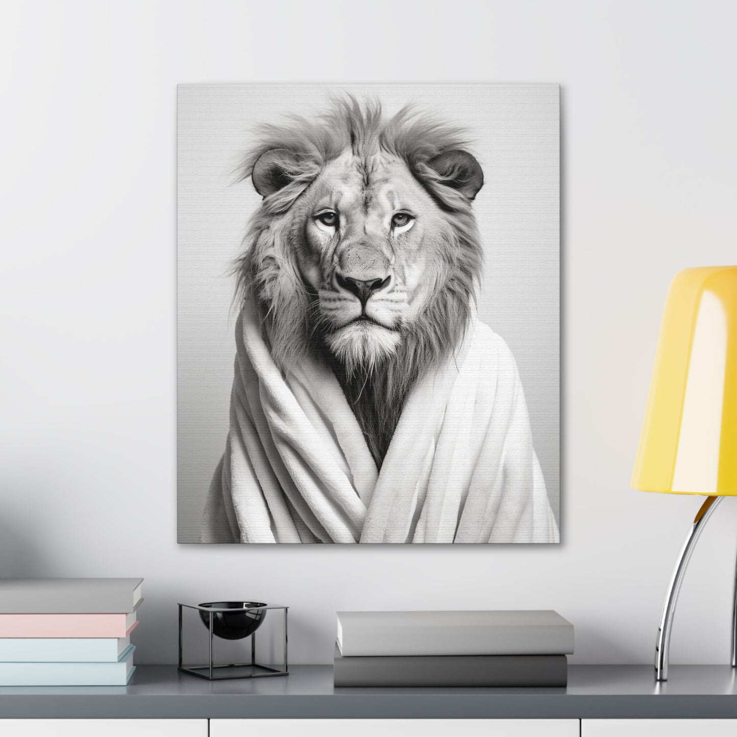 Lion In A Bathrobe Bathroom Decor Canvas Wall Art