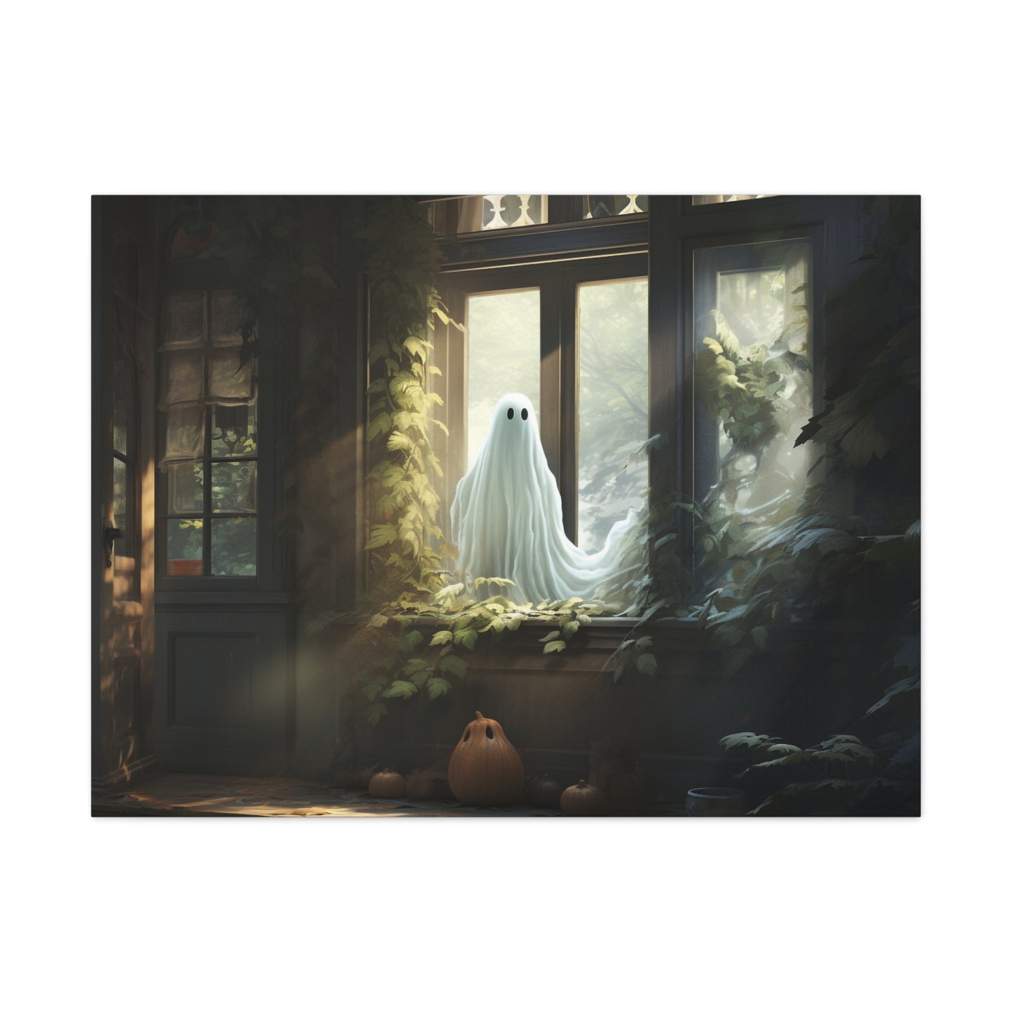 Ghost in Window Canvas Wall Art Halloween Decor