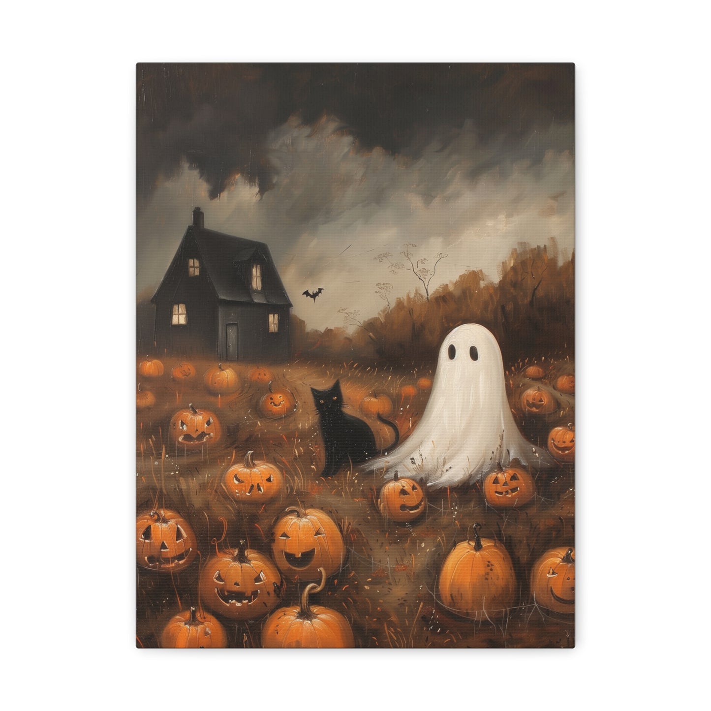 Ghost And Black Cat Canvas Wall Art