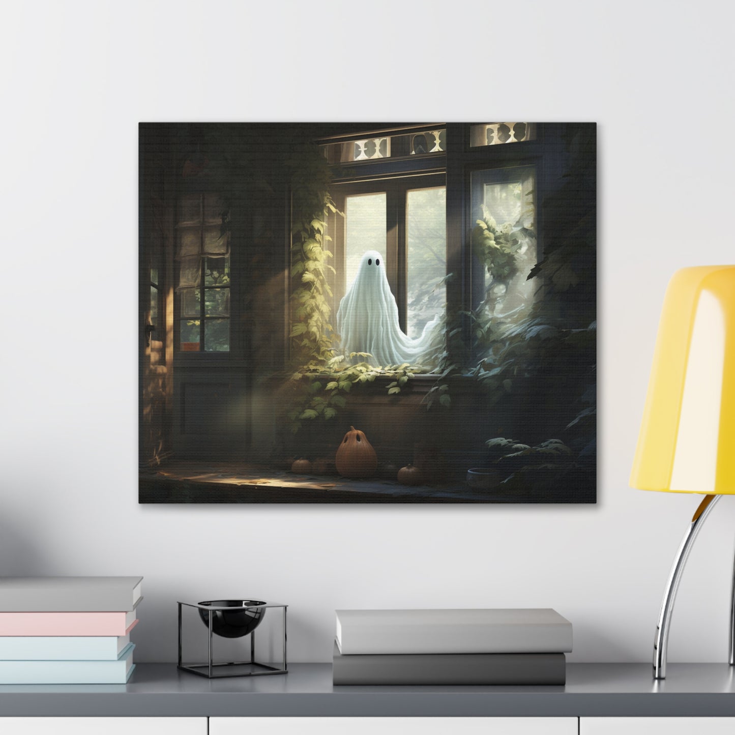 Ghost in Window Canvas Wall Art Halloween Decor