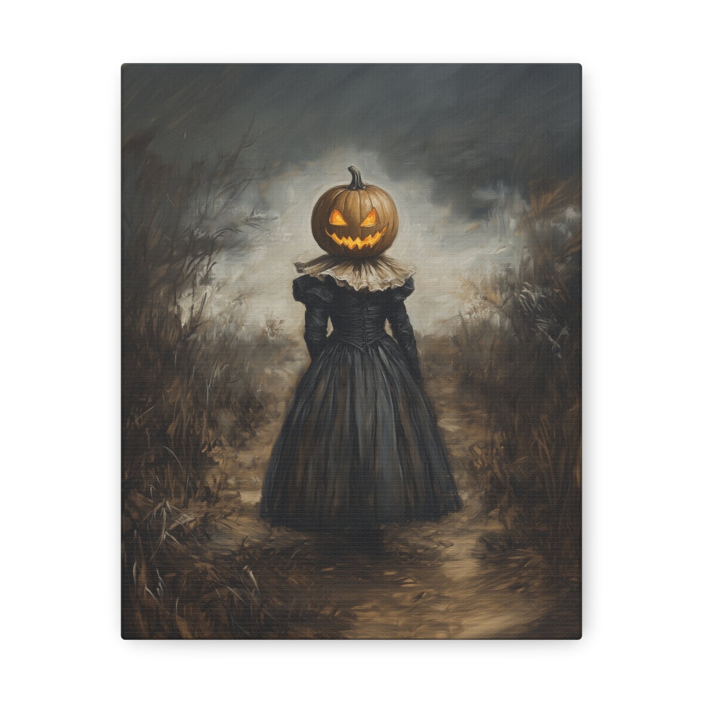 Girl With Pumpkin Head Canvas Wall Art