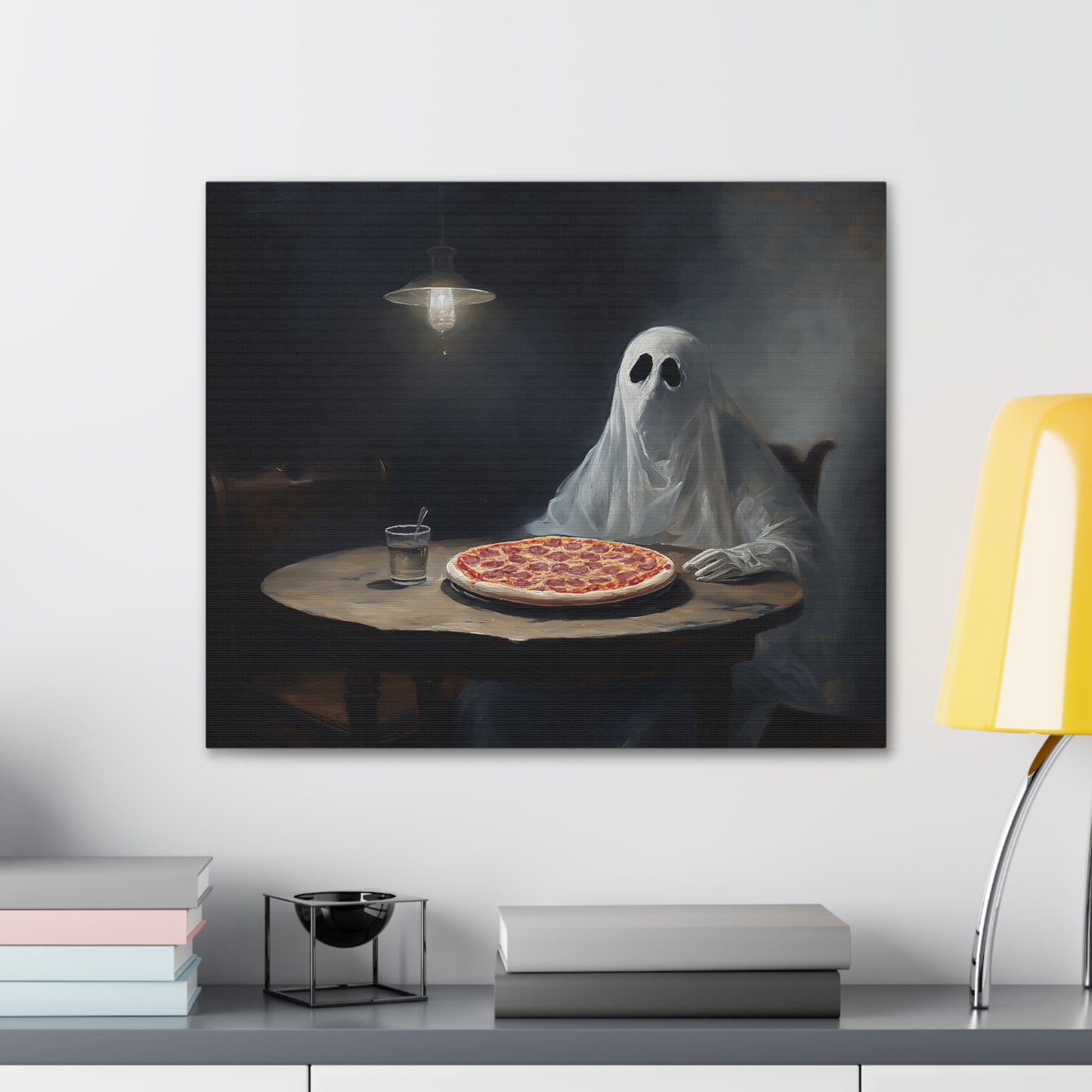 Ghost Eating Pizza Canavs Wall Art Halloween Decor