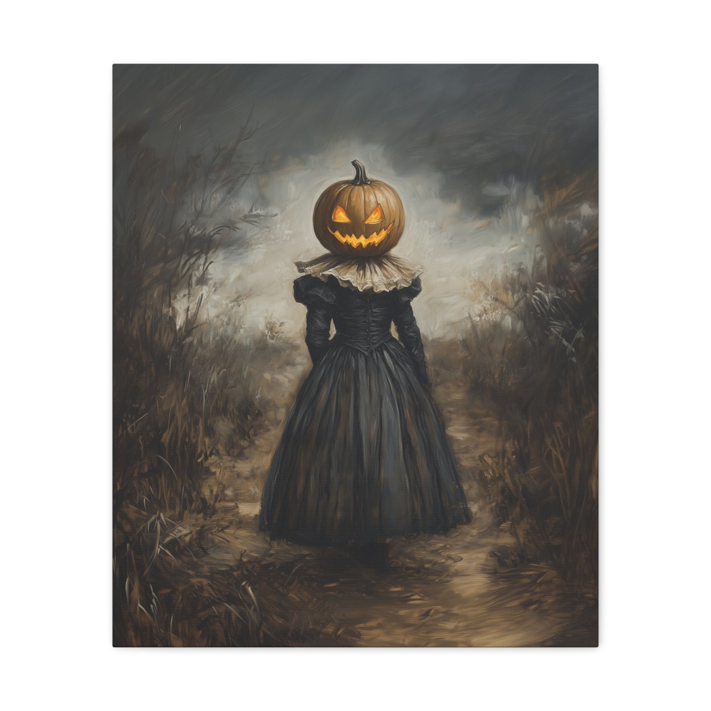 Girl With Pumpkin Head Canvas Wall Art