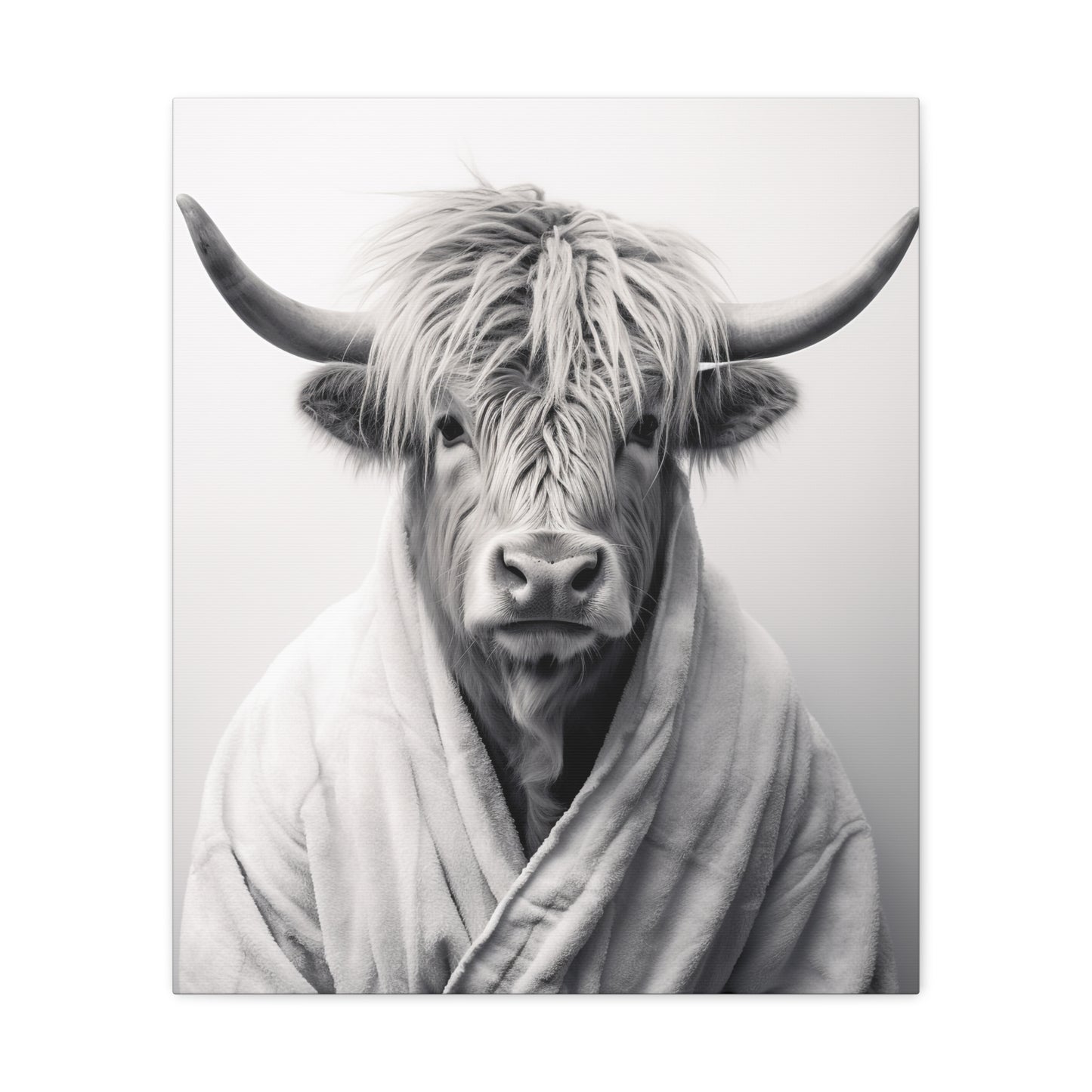 Highland Cow Bathrobe Bathroom Decor Canvas Wall Art
