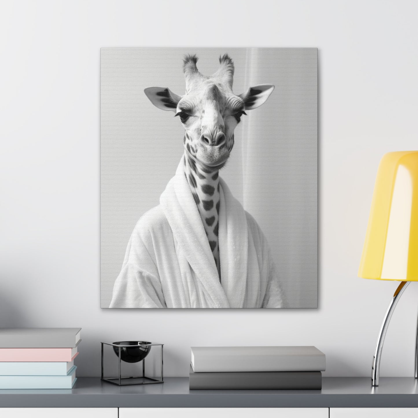 Giraffe In A Bathrobe Bathroom Decor Canvas Wall Art