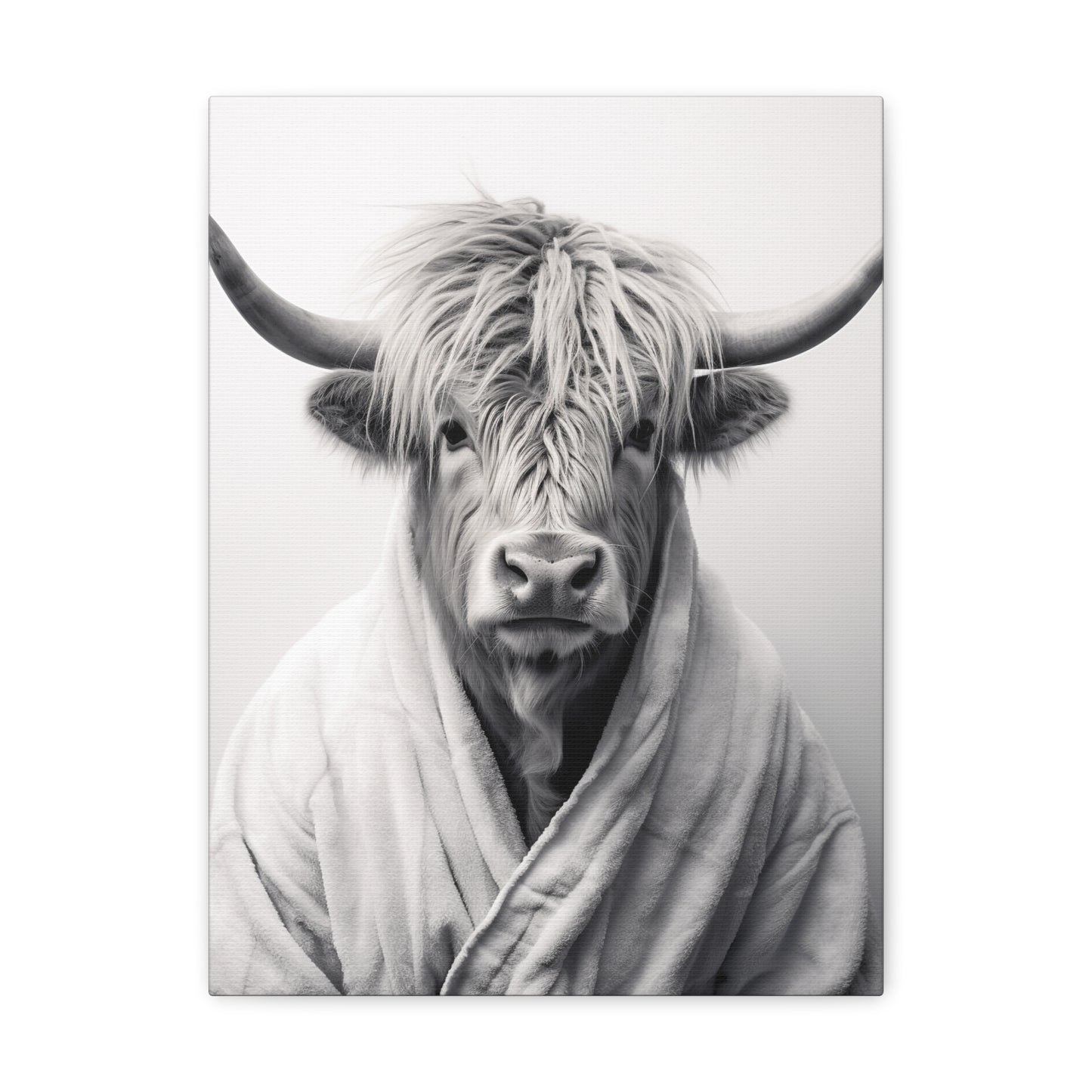 Highland Cow Bathrobe Bathroom Decor Canvas Wall Art