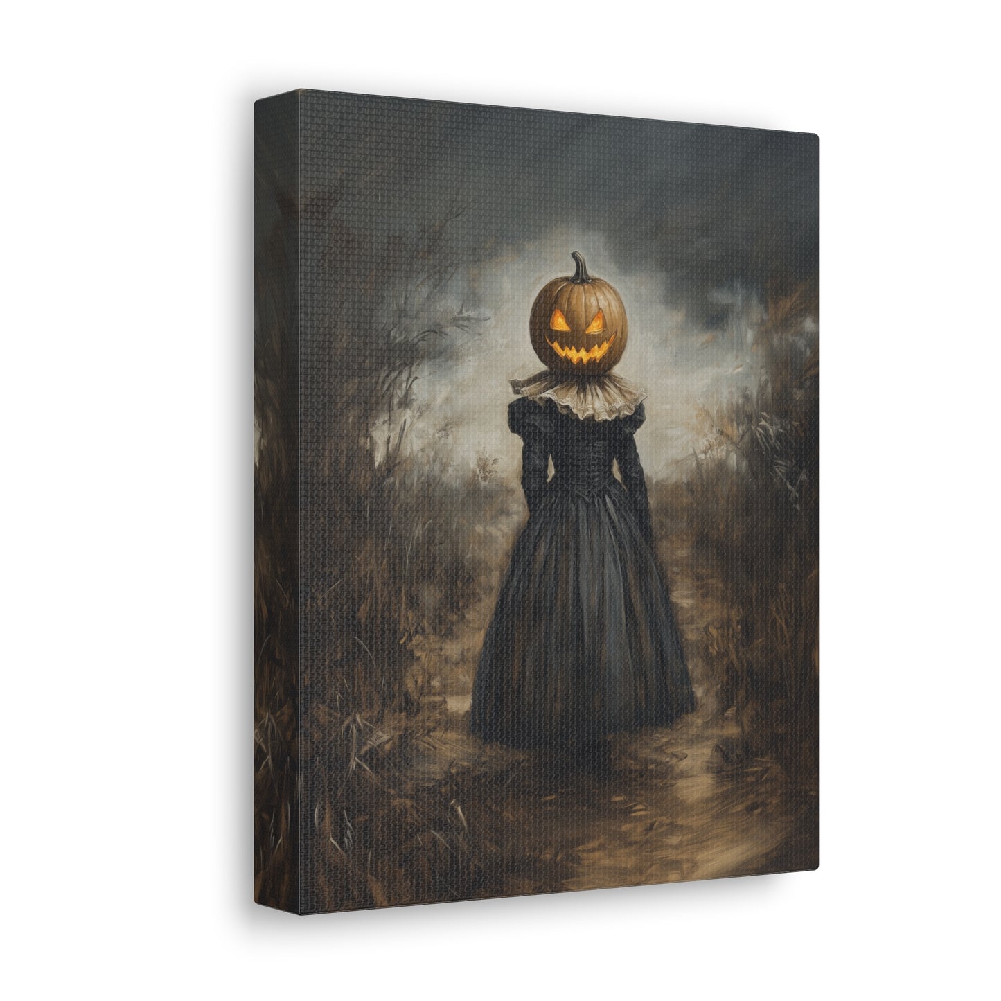 Girl With Pumpkin Head Canvas Wall Art