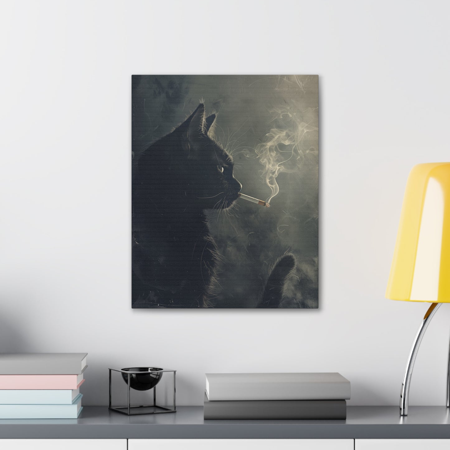 Black Cat Smoking Canvas Wall Art