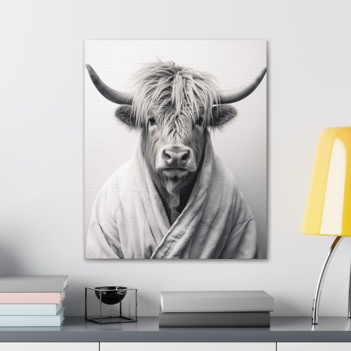 Highland Cow Bathrobe Bathroom Decor Canvas Wall Art