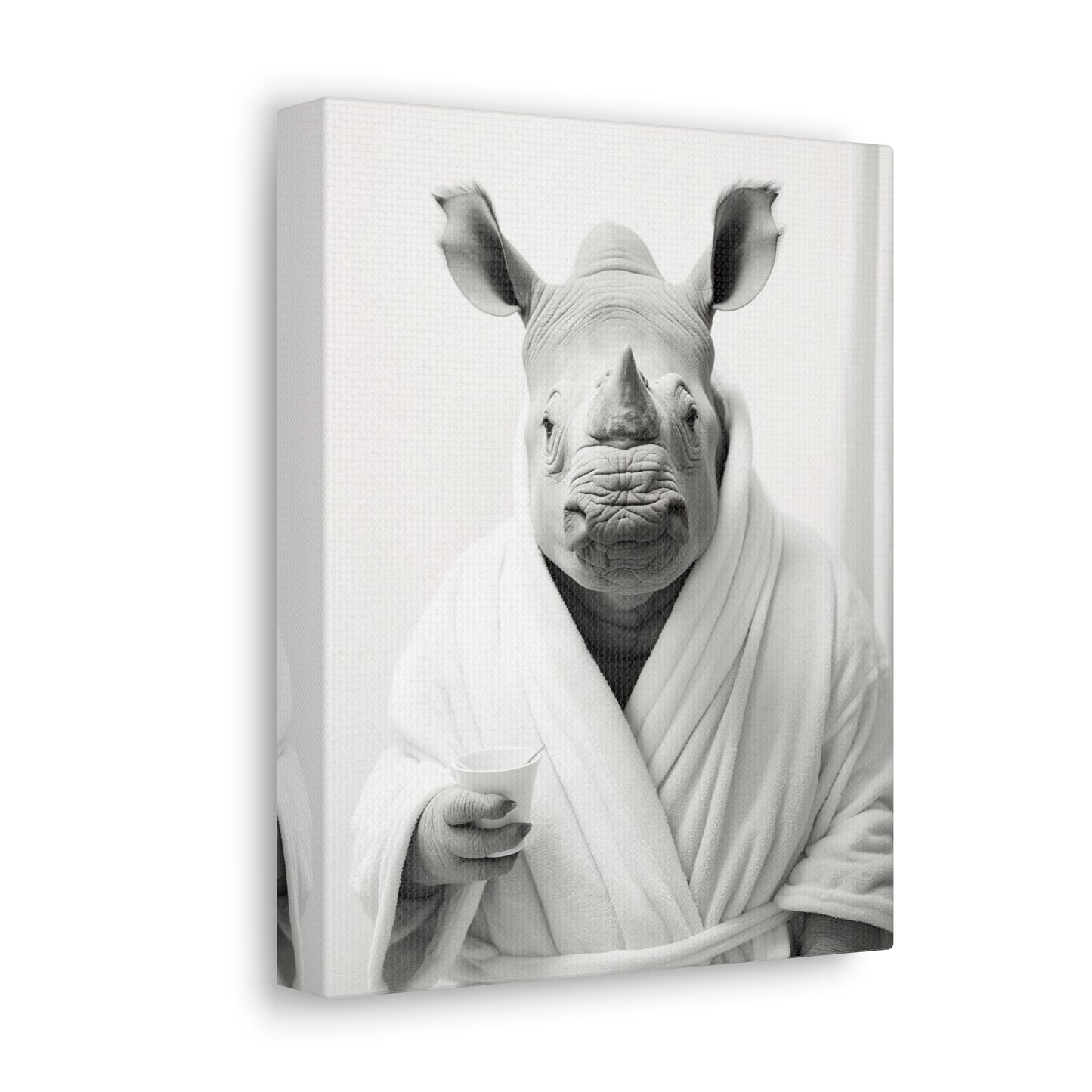 Rhinoceros In A Bathrobe Bathroom Decor Canvas Wall Art