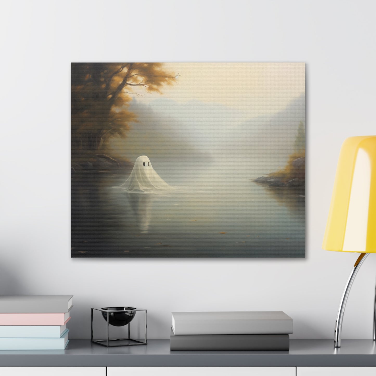Ghost Over Lake Canvas Wall Art Halloween Decor