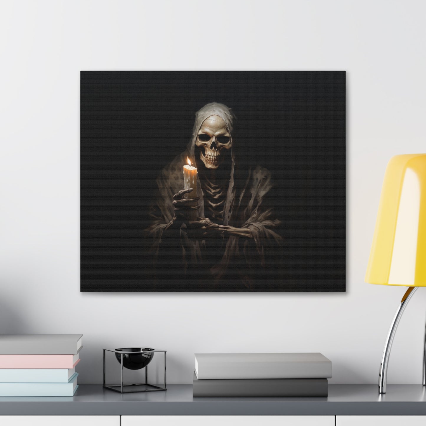 Skeleton Holding A Candle Dark Academia Canvas Wall Art