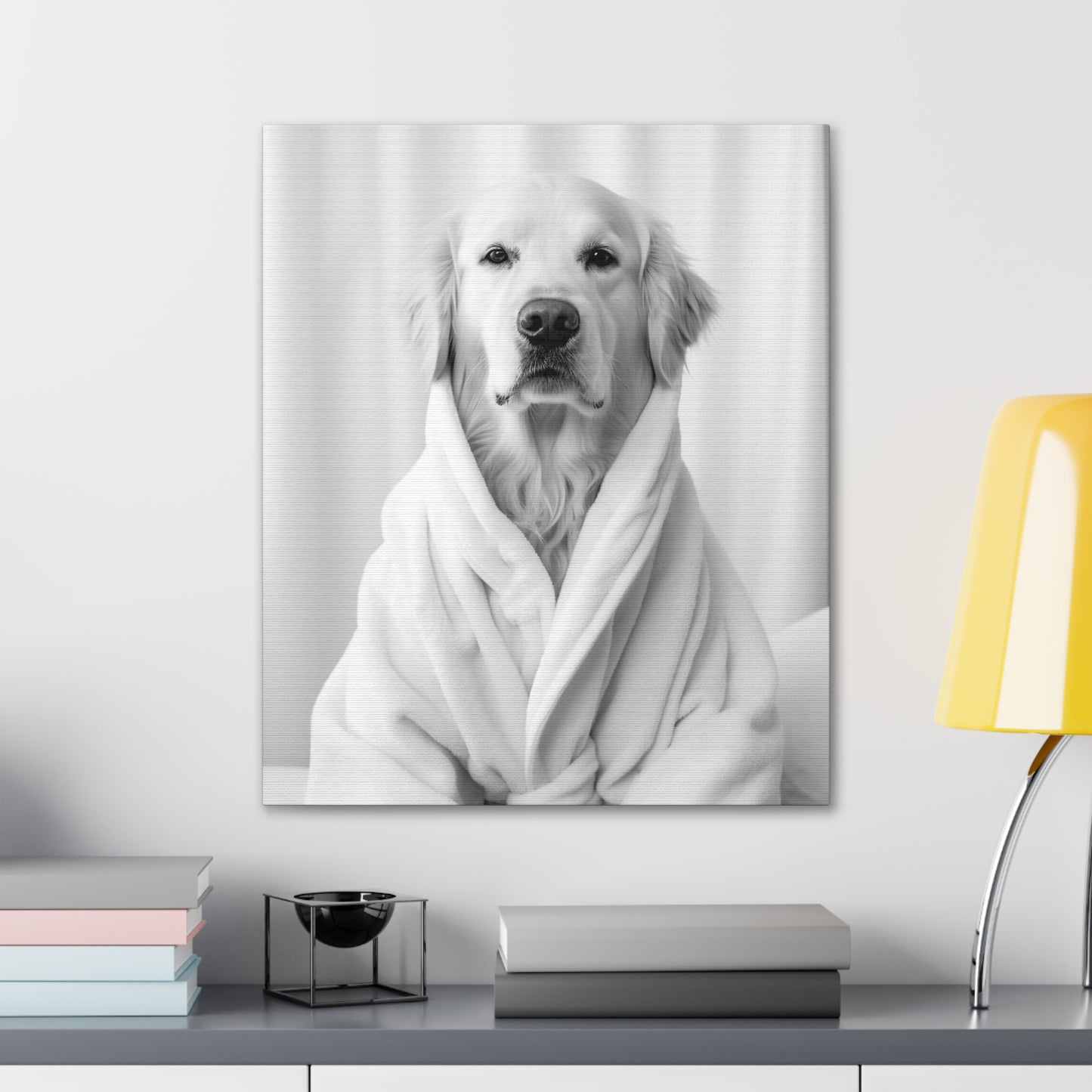 Golden Retriever In A Bathrobe Bathroom Decor Canvas Wall Art