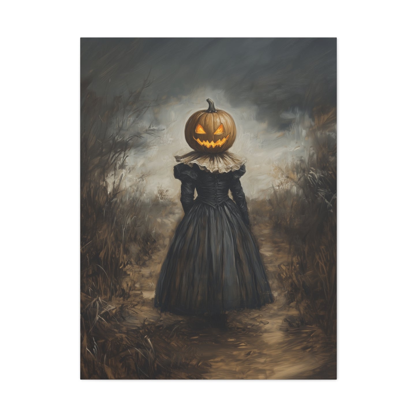 Girl With Pumpkin Head Canvas Wall Art