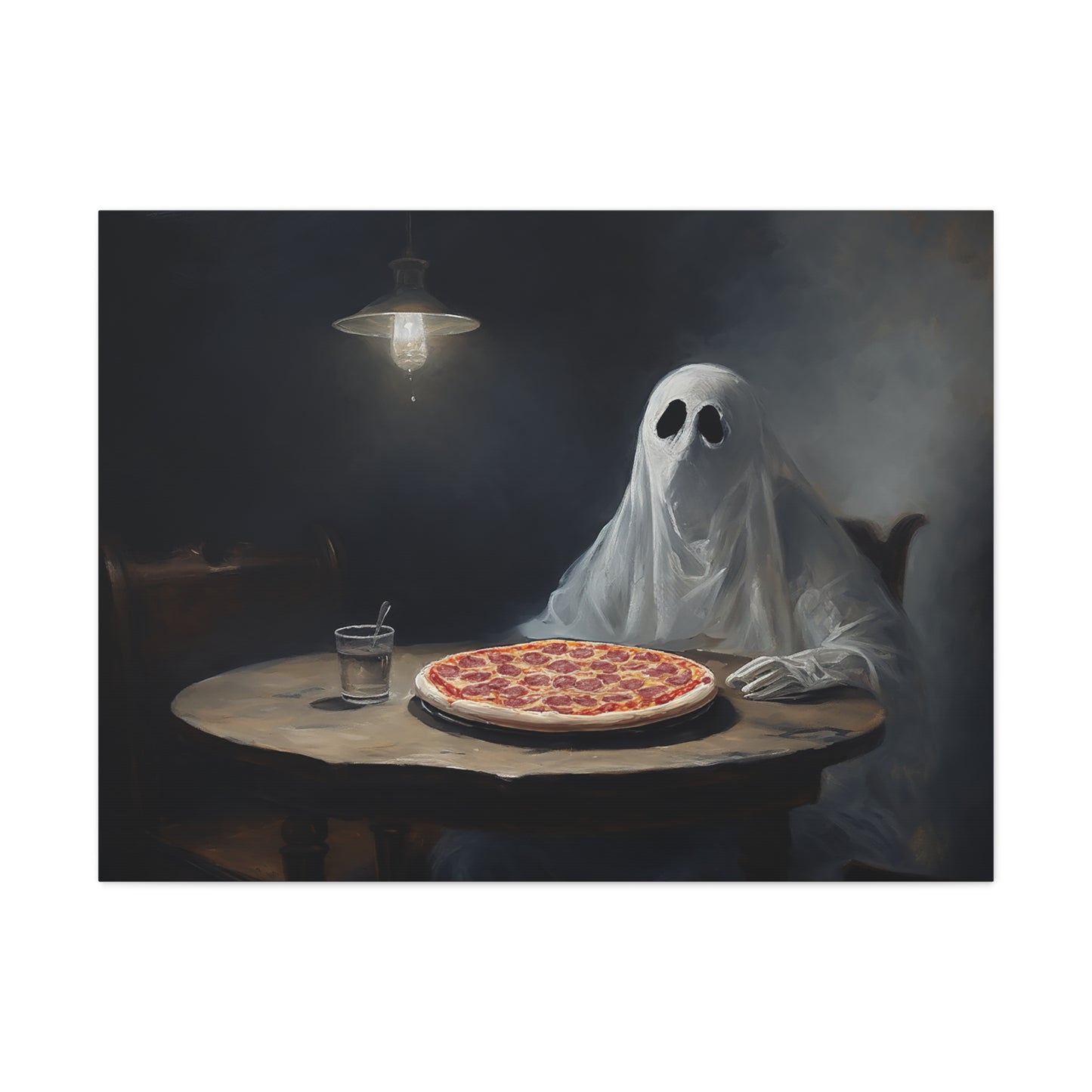 Ghost Eating Pizza Canavs Wall Art Halloween Decor