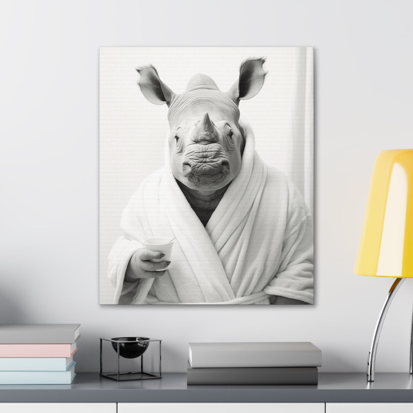 Rhinoceros In A Bathrobe Bathroom Decor Canvas Wall Art