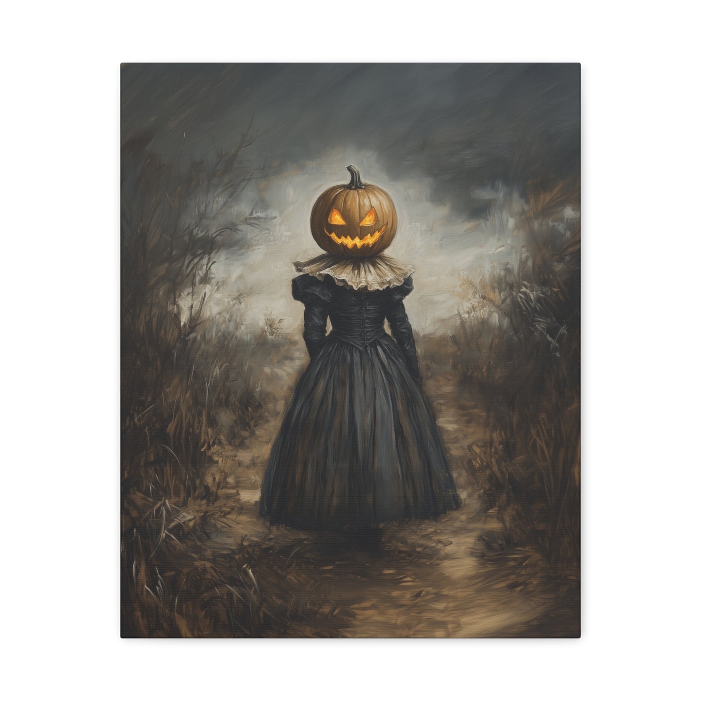 Girl With Pumpkin Head Canvas Wall Art