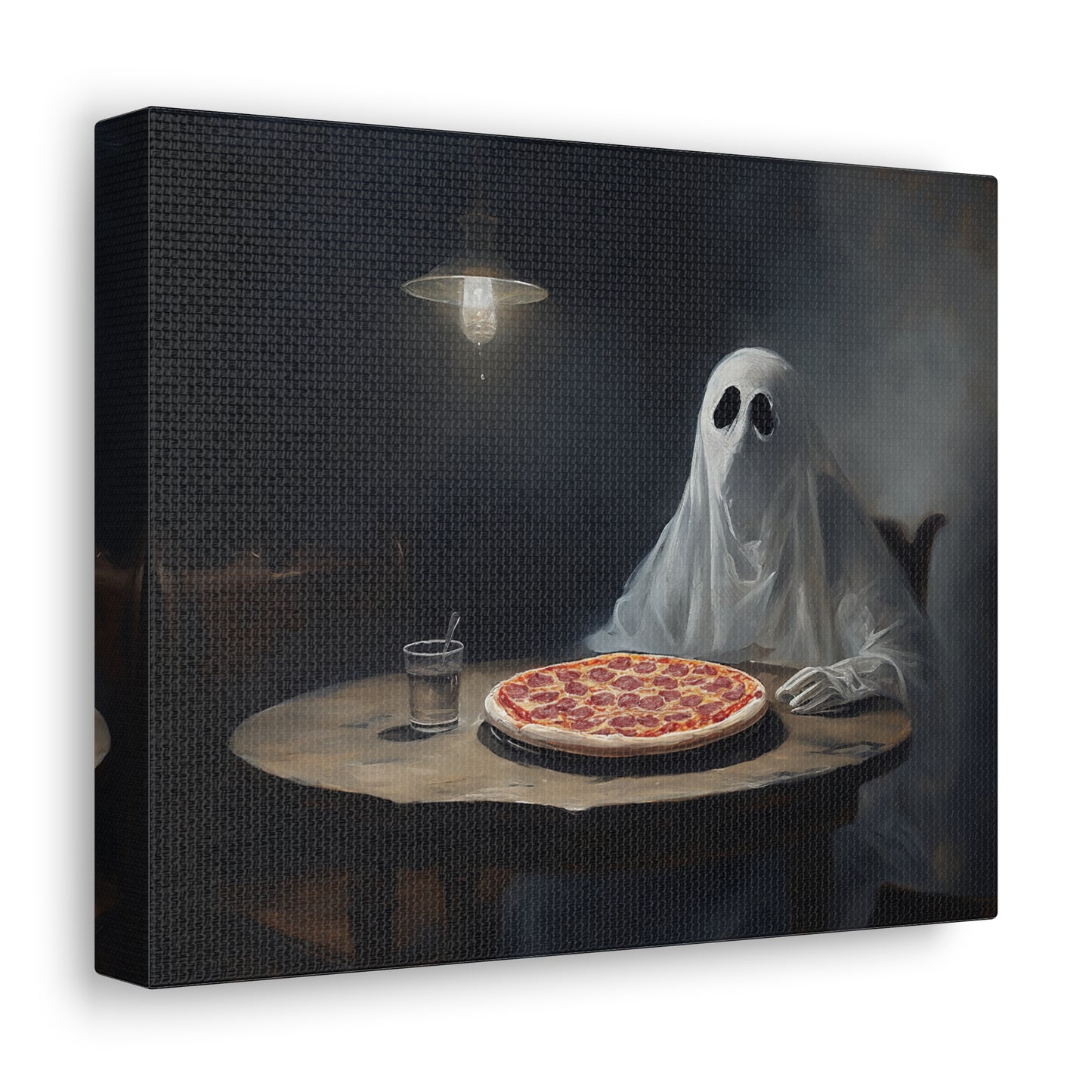 Ghost Eating Pizza Canavs Wall Art Halloween Decor