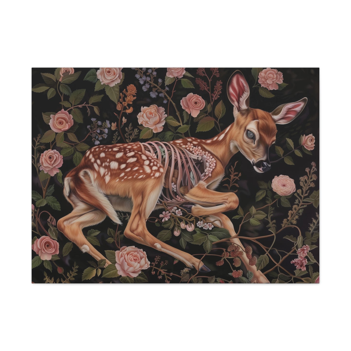 Zombie Fawn Deer Botanical Canvas Wall Art