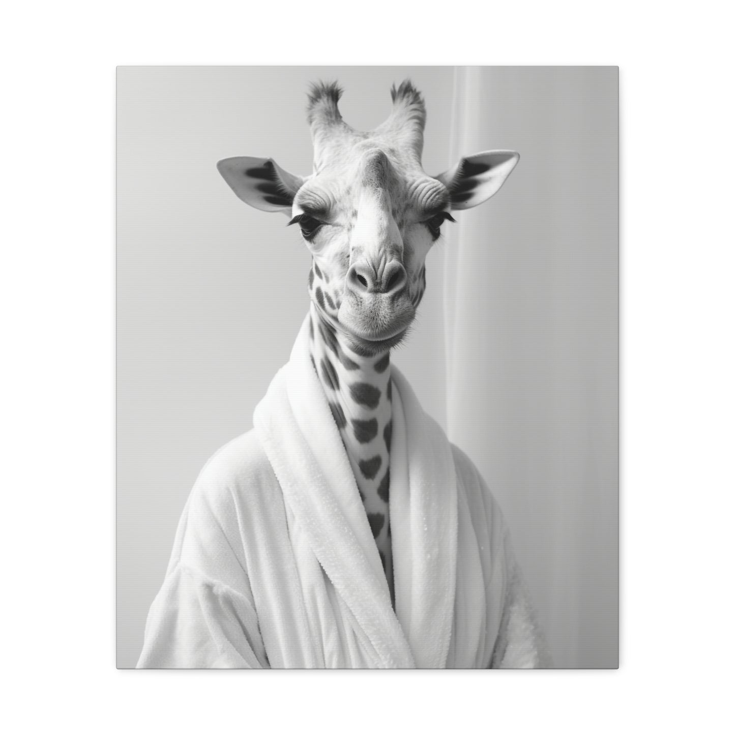 Giraffe In A Bathrobe Bathroom Decor Canvas Wall Art