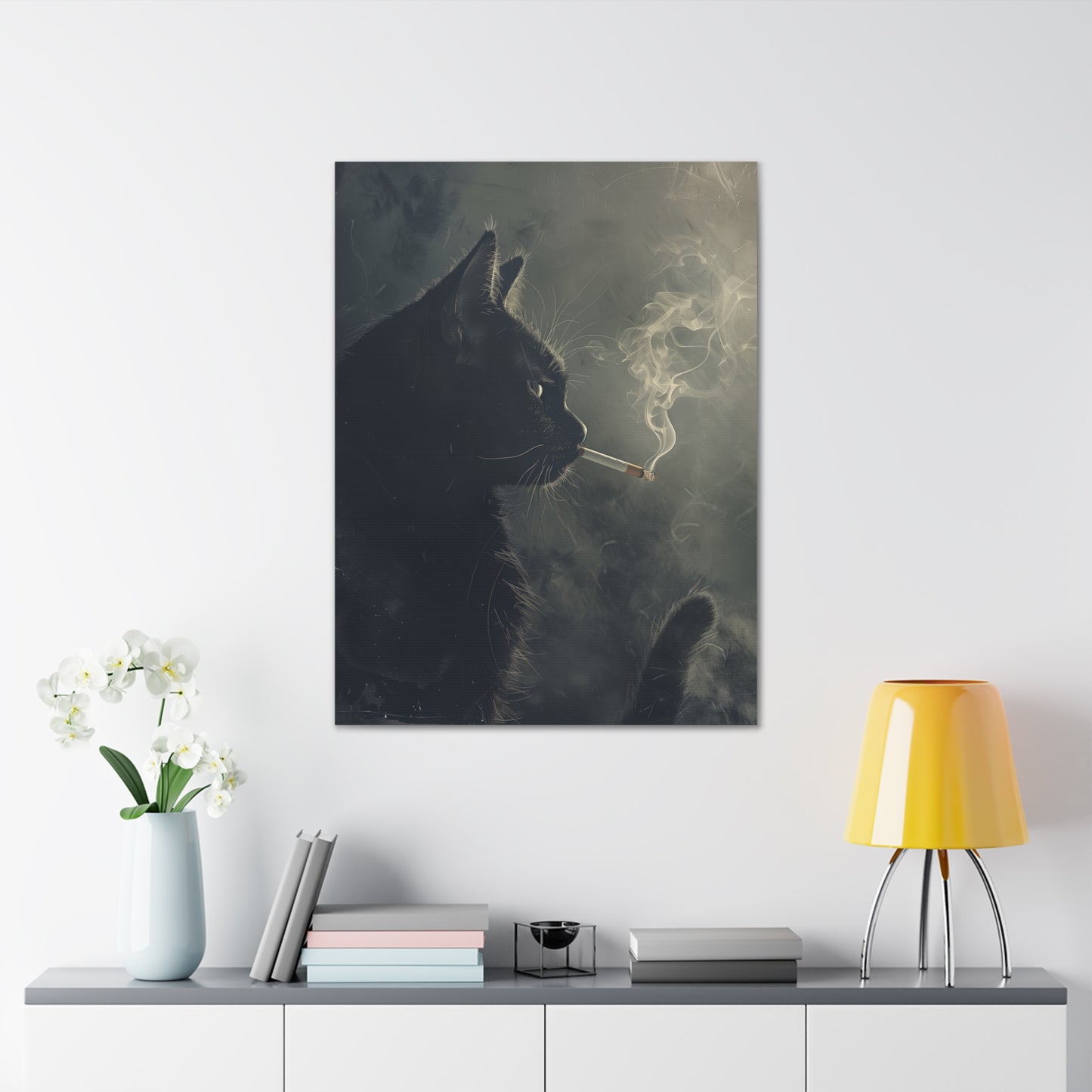 Black Cat Smoking Canvas Wall Art