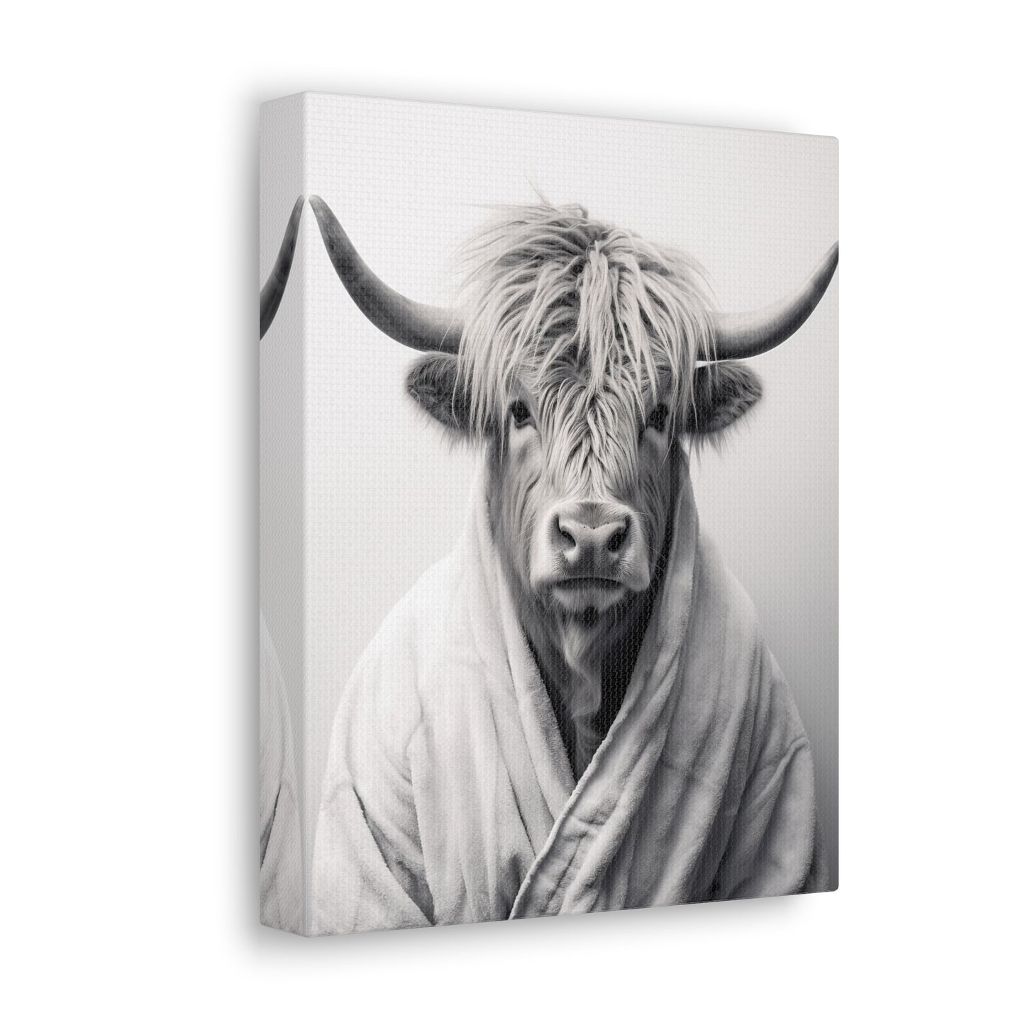Highland Cow Bathrobe Bathroom Decor Canvas Wall Art