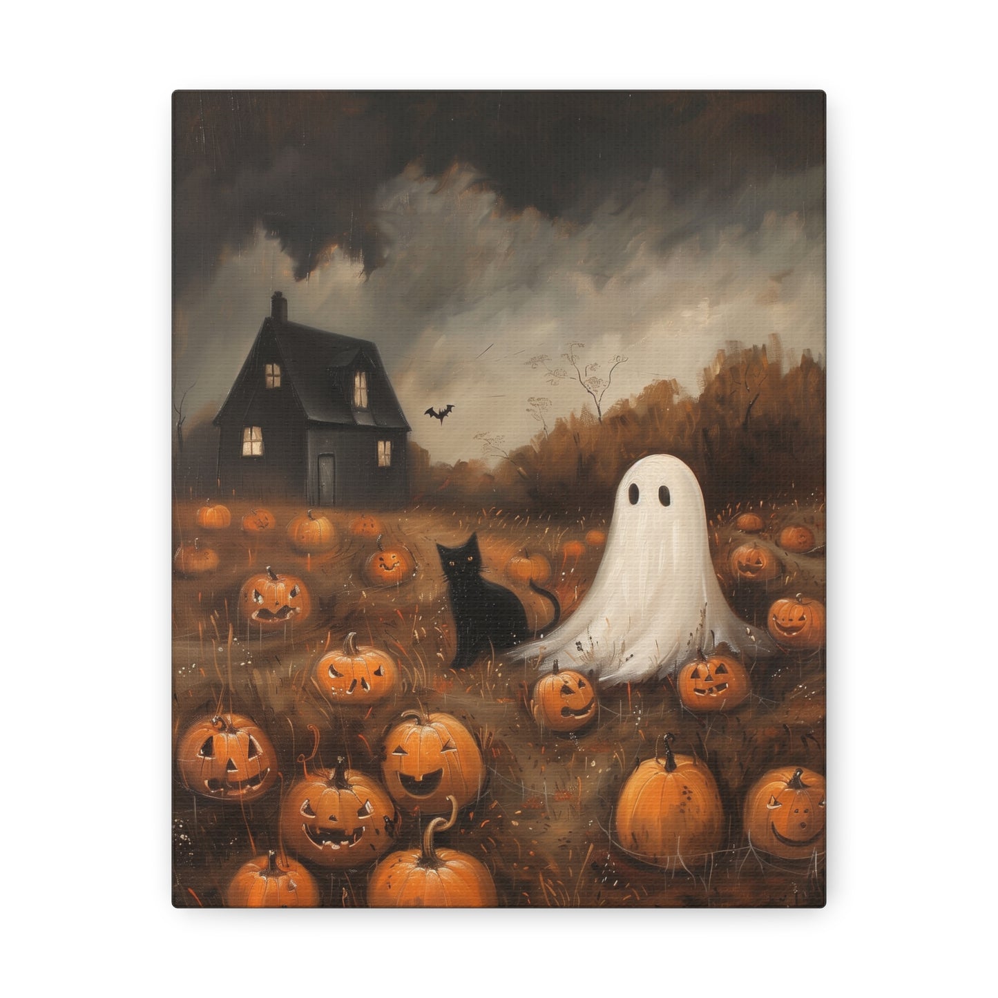 Ghost And Black Cat Canvas Wall Art