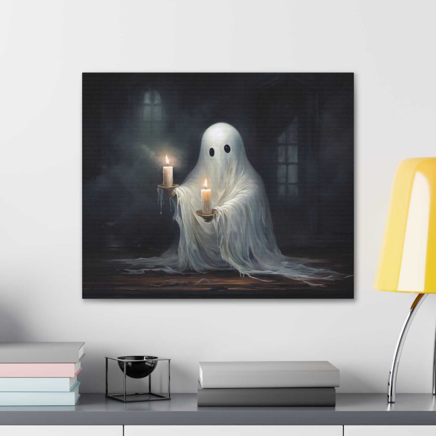 Ghost Holding A Candle Canvas Wall Art Halloween Decor