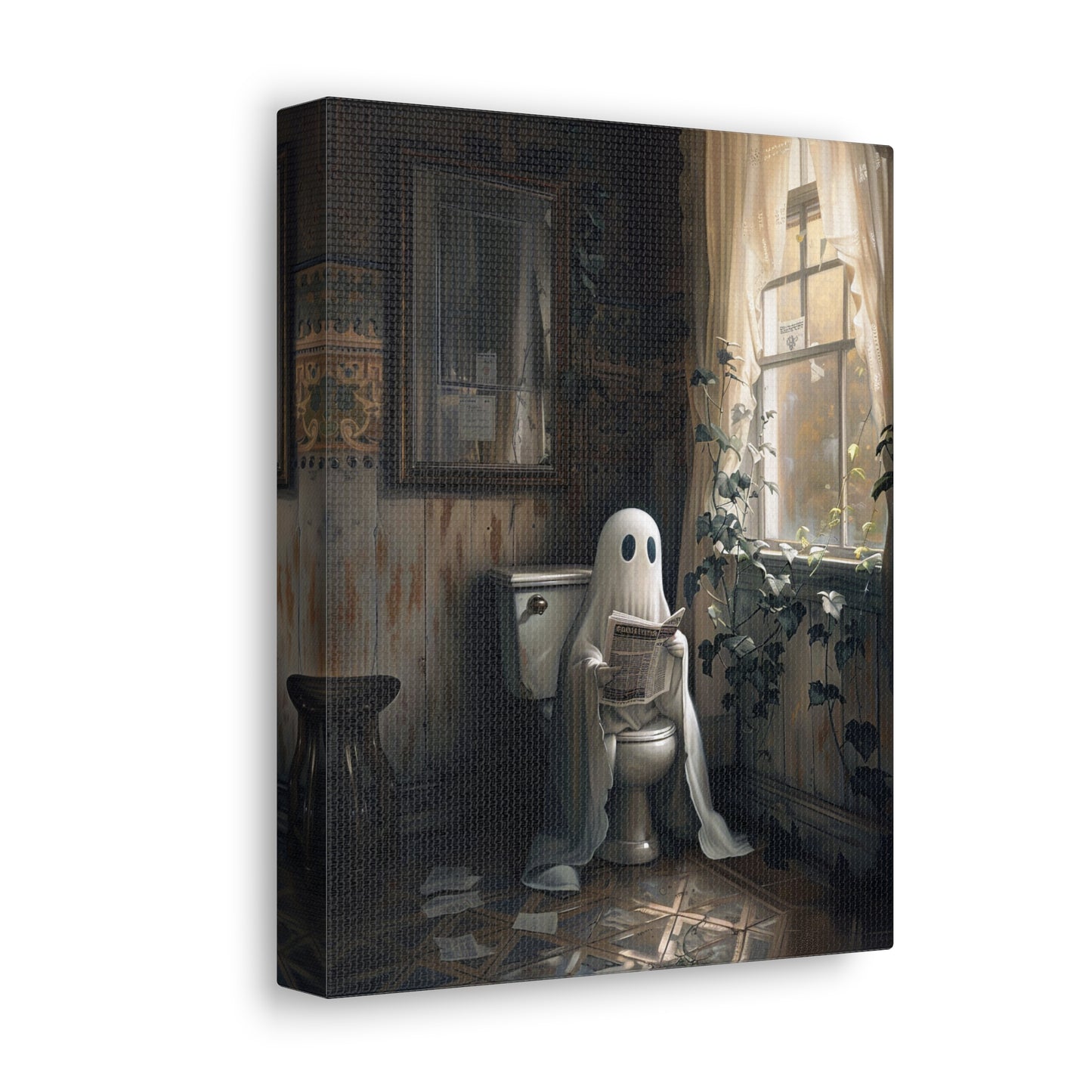 Ghost on Toilet Bathroom Canvas Wall Art