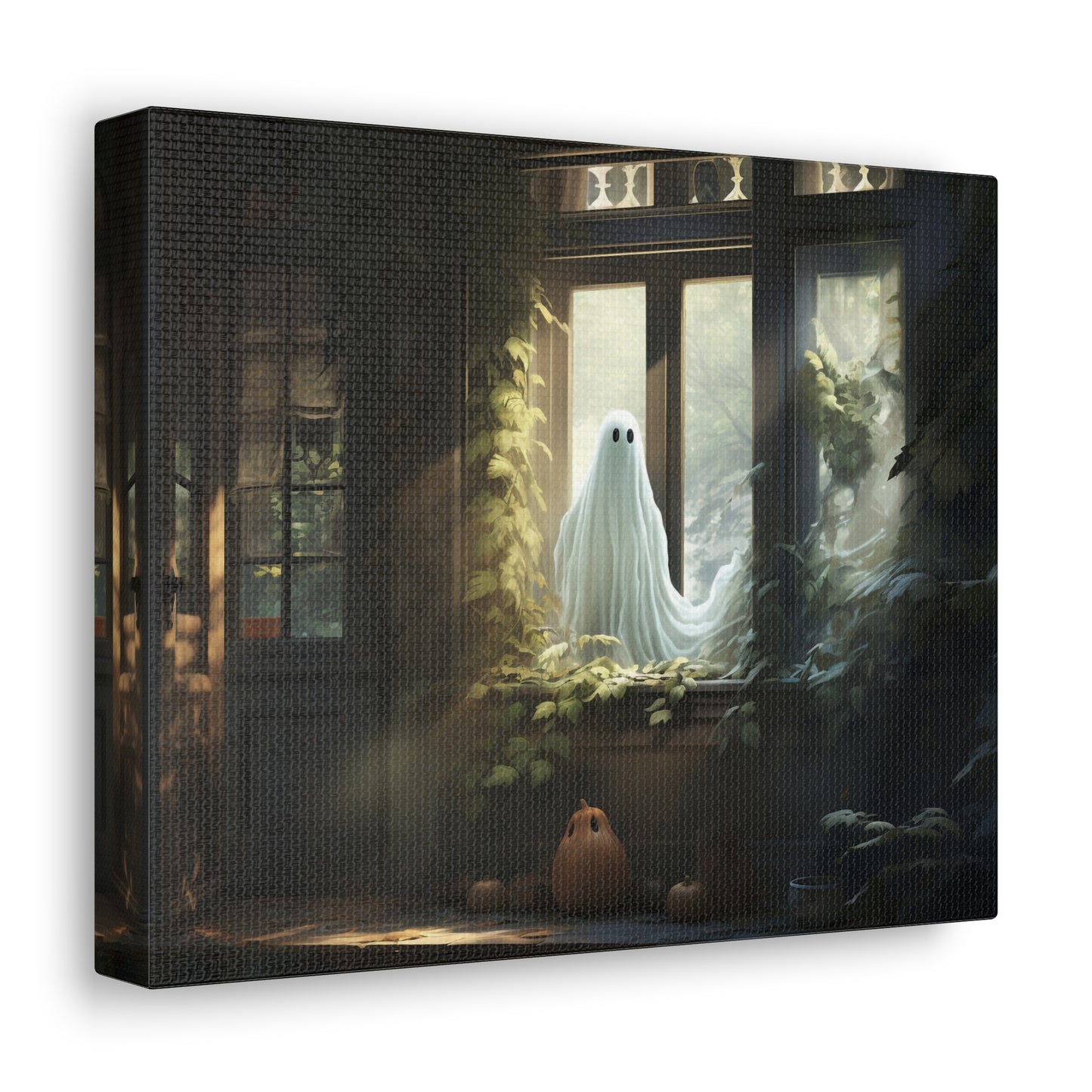 Ghost in Window Canvas Wall Art Halloween Decor