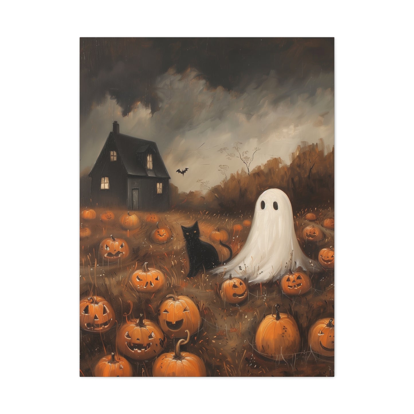 Ghost And Black Cat Canvas Wall Art