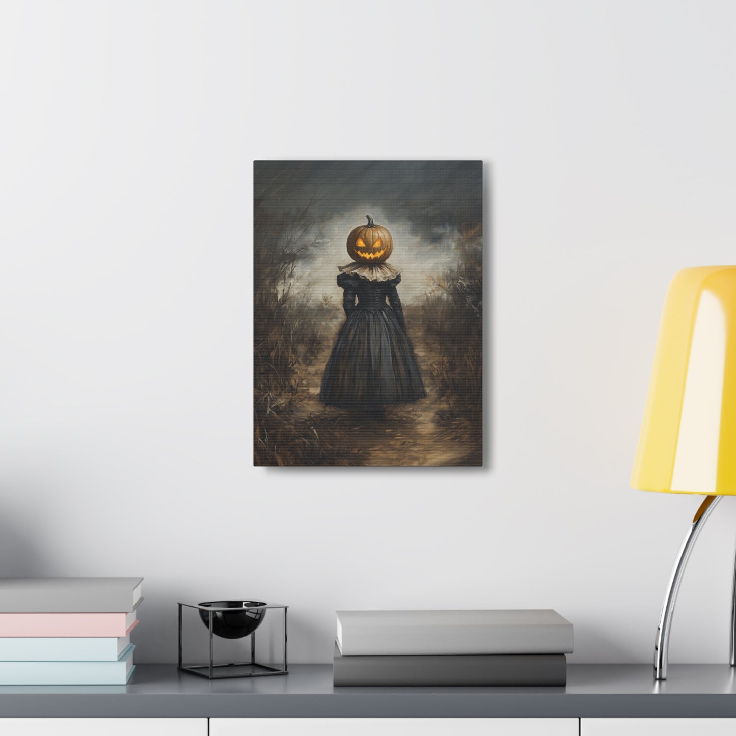 Girl With Pumpkin Head Canvas Wall Art