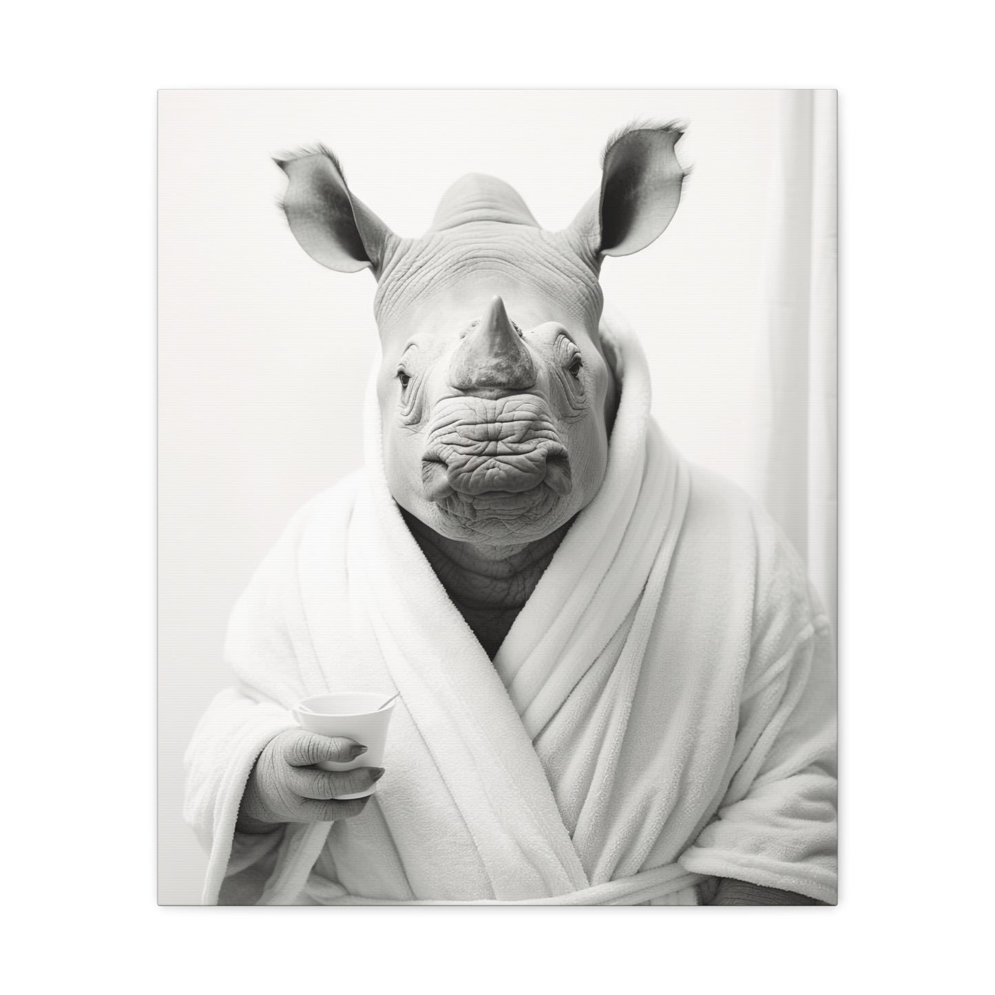 Rhinoceros In A Bathrobe Bathroom Decor Canvas Wall Art