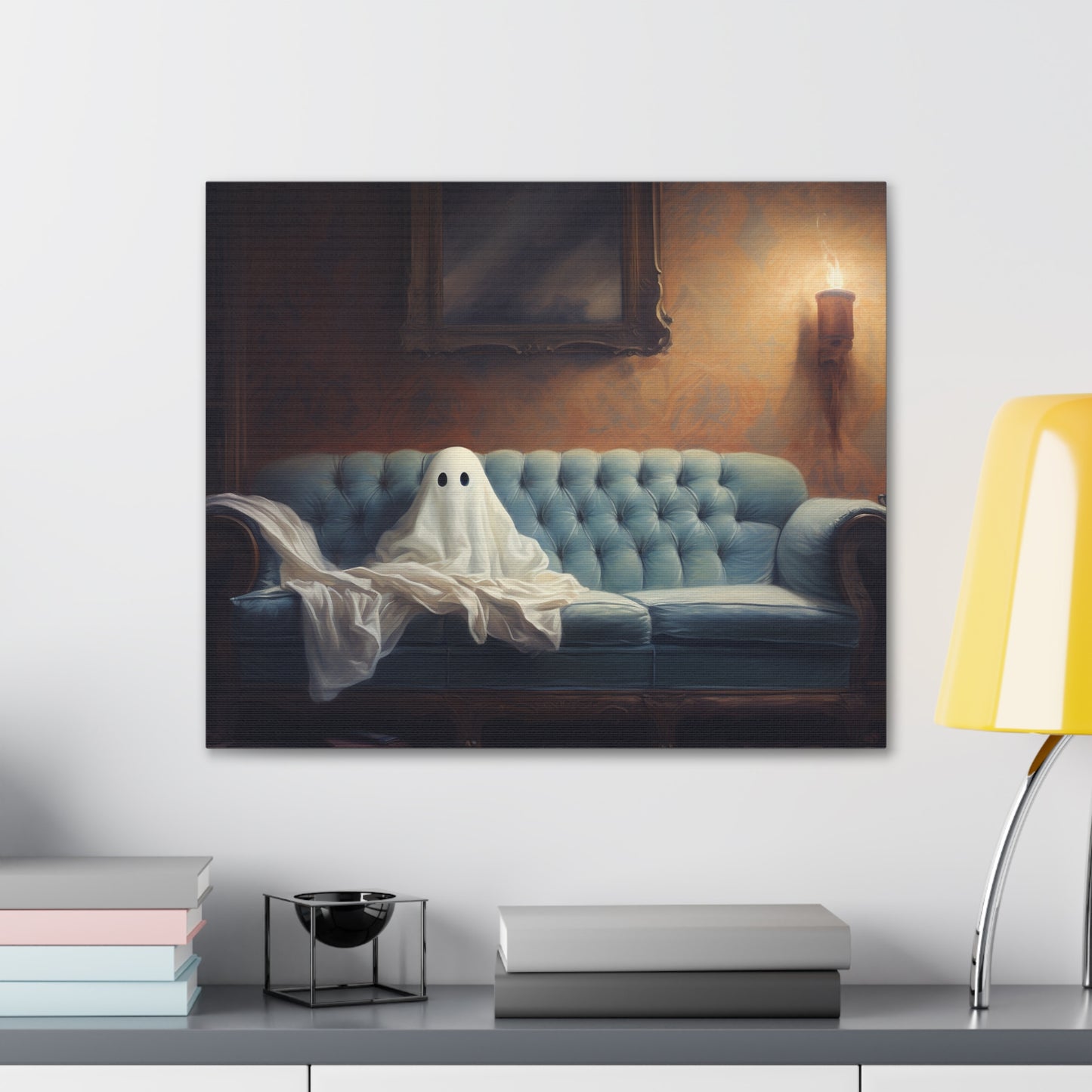 Ghost on Couch Canvas Wall Art Halloween Decor