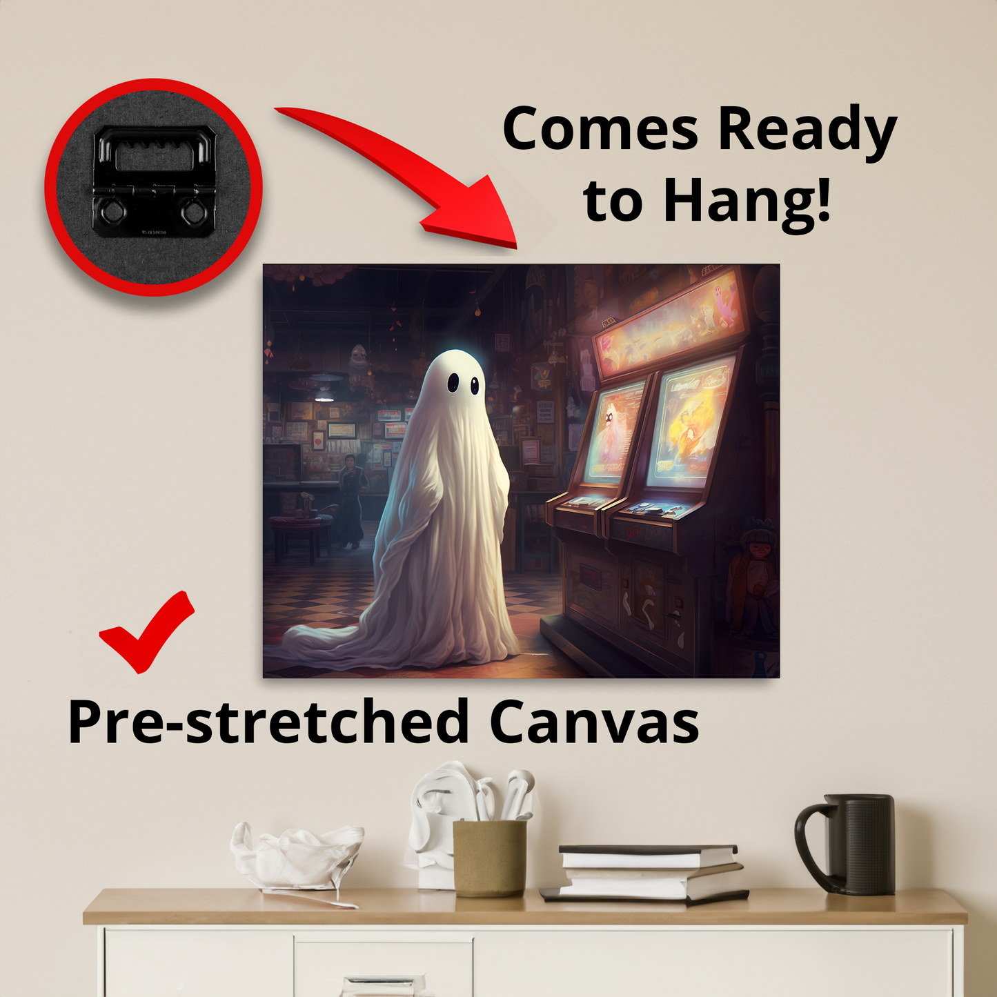 Ghost in Arcade Canvas Wall Art Halloween Decor