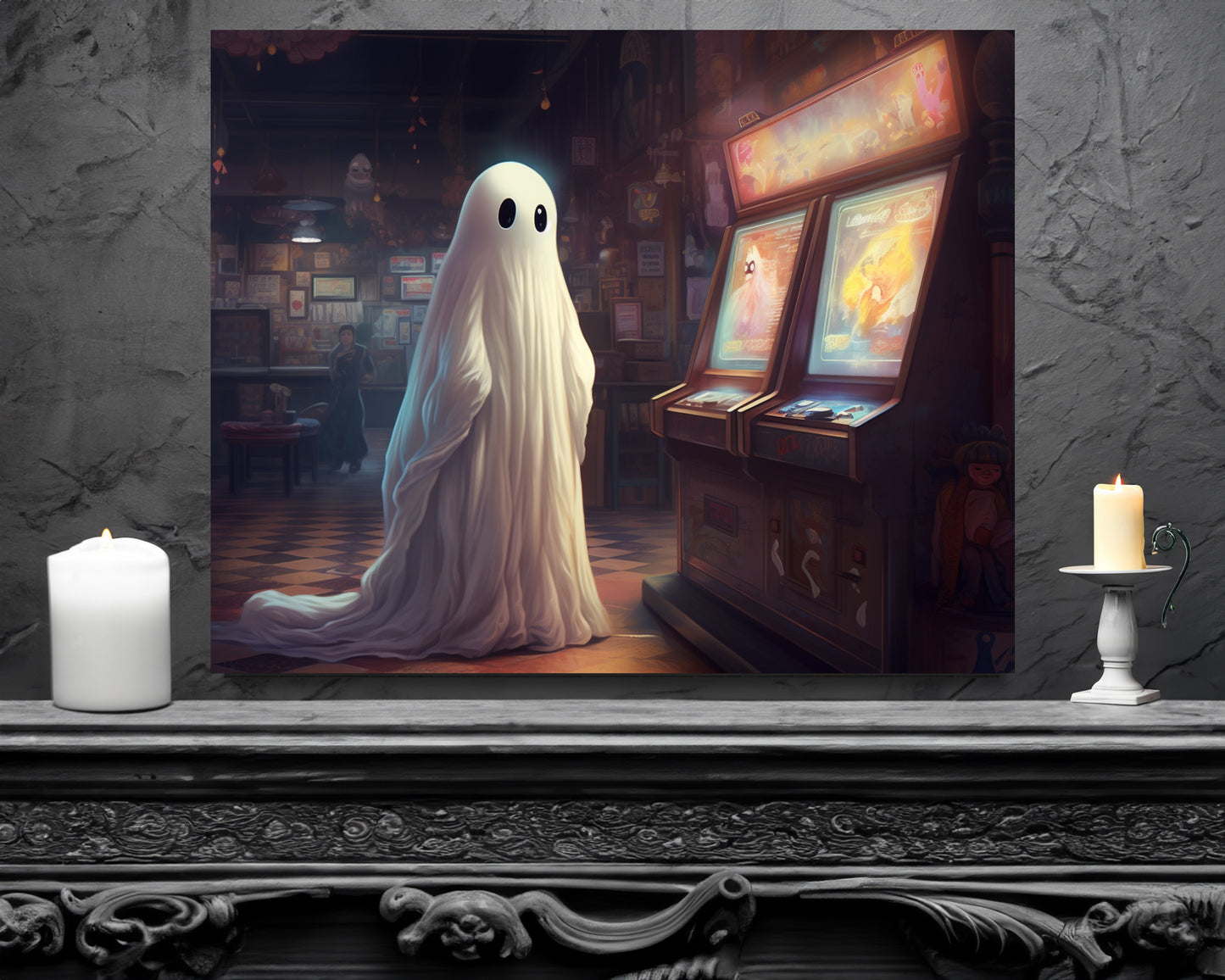 Ghost in Arcade Canvas Wall Art Halloween Decor