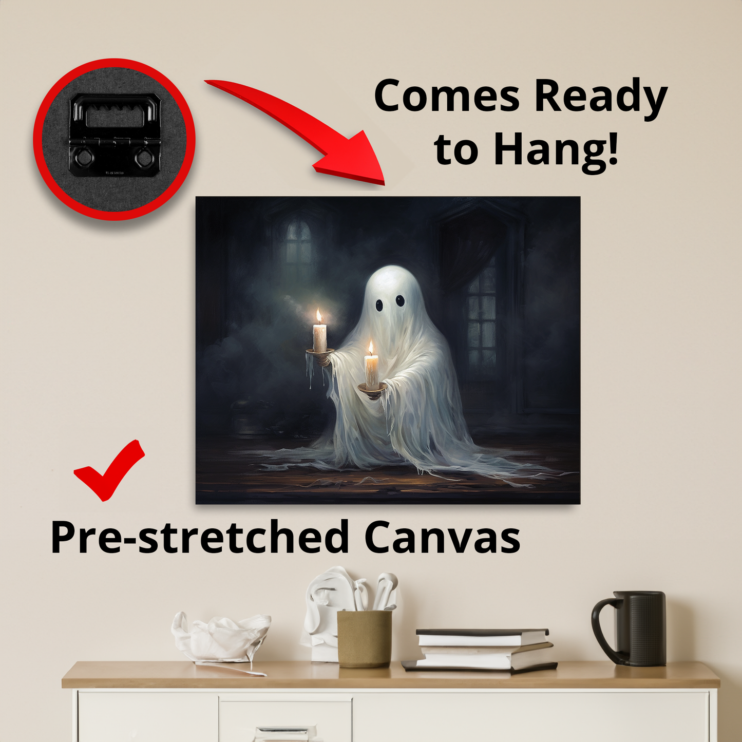 Ghost Holding A Candle Canvas Wall Art Halloween Decor