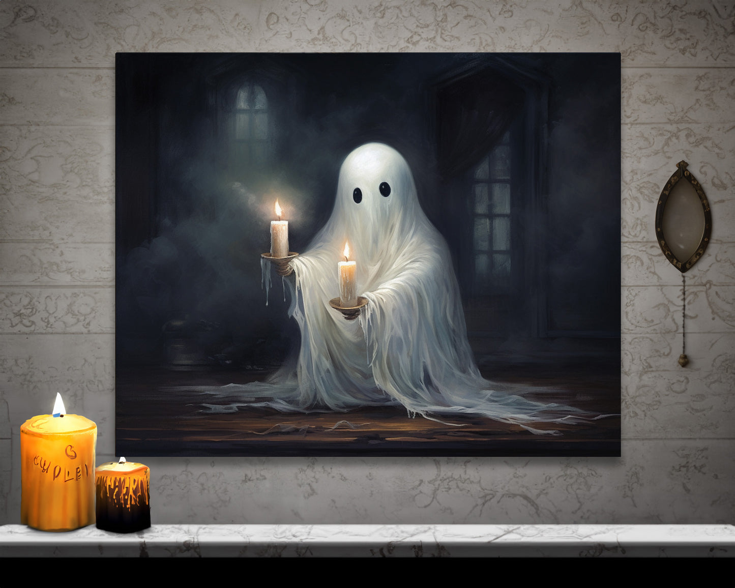 Ghost Holding A Candle Canvas Wall Art Halloween Decor