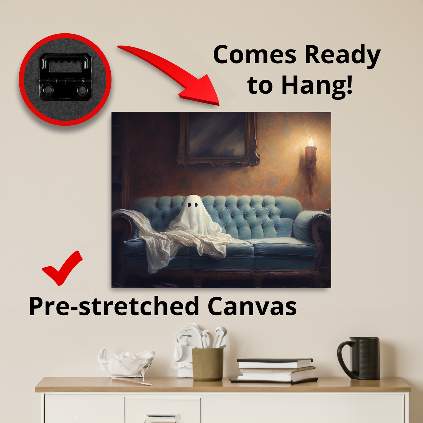 Ghost on Couch Canvas Wall Art Halloween Decor