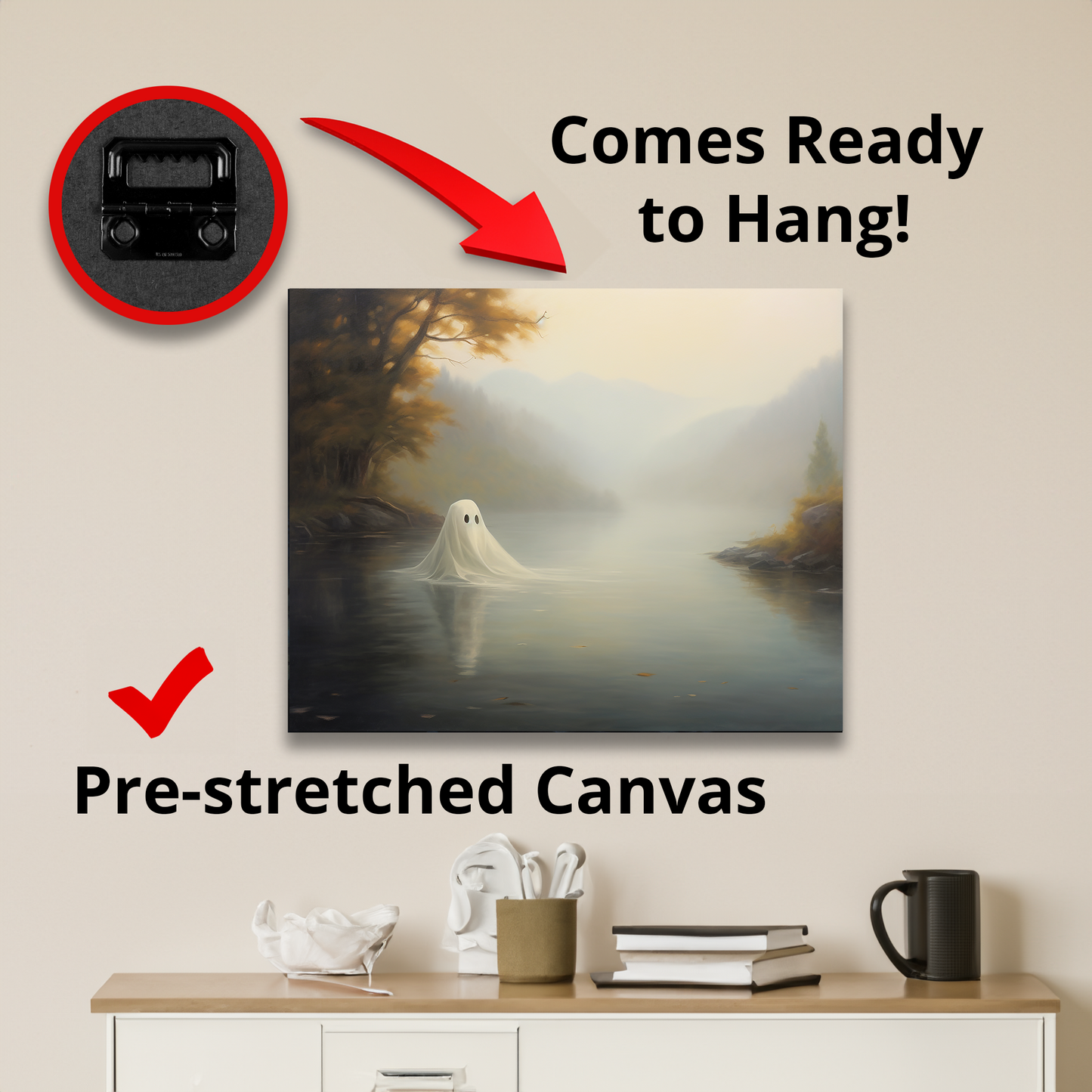 Ghost Over Lake Canvas Wall Art Halloween Decor