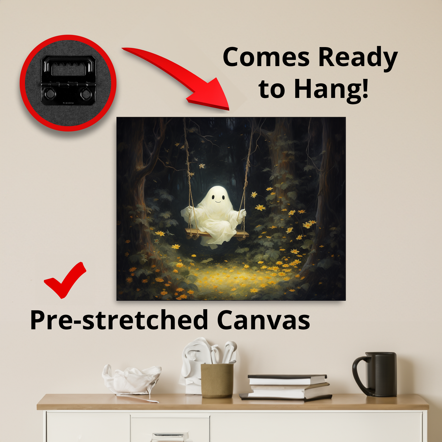 Ghost Swing Canvas Wall Art Halloween Decor