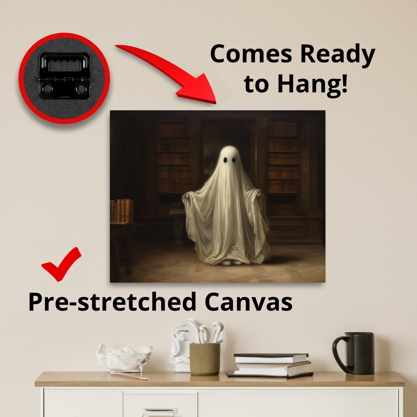 Ghost in Library Wall Art Halloween Decor