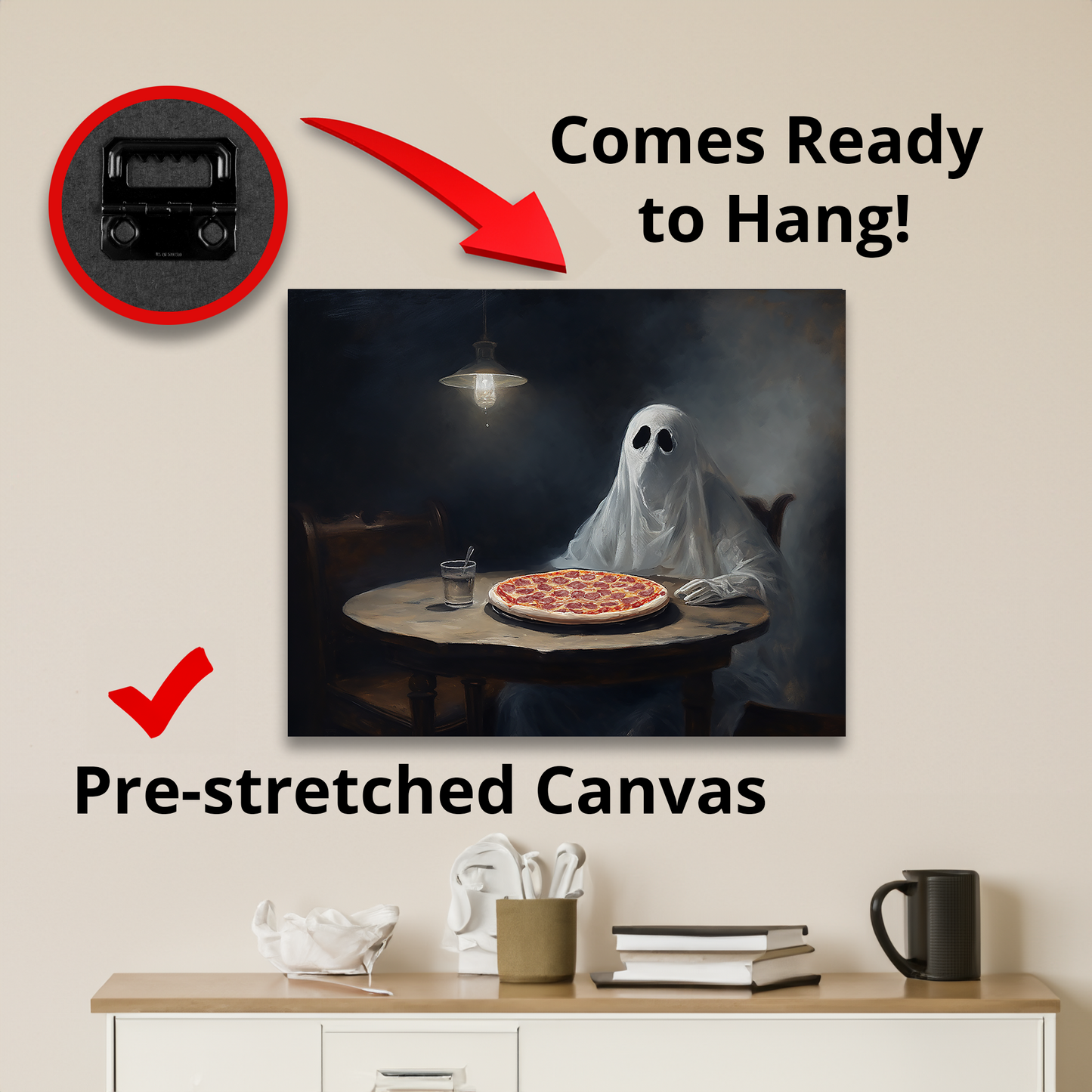 Ghost Eating Pizza Canavs Wall Art Halloween Decor
