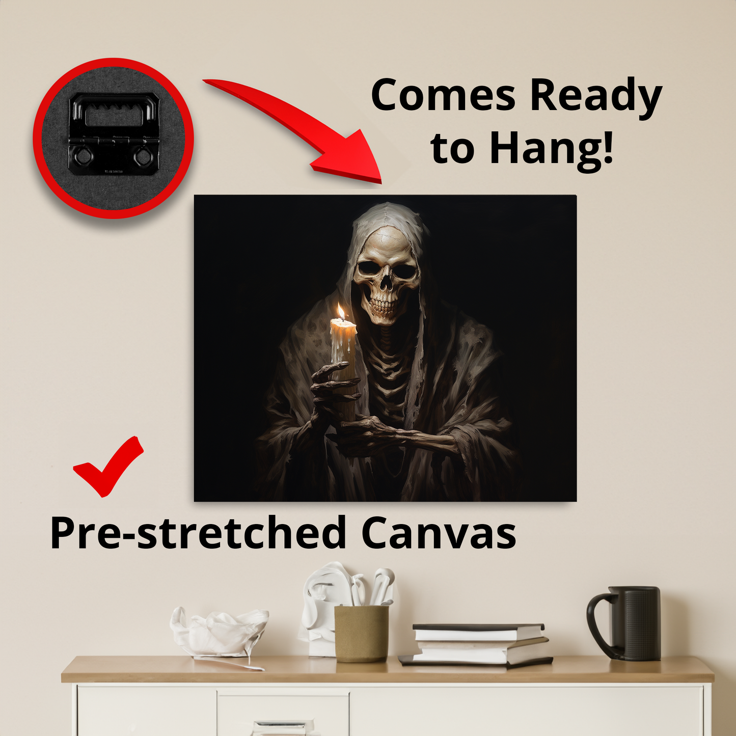 Skeleton Holding A Candle Dark Academia Canvas Wall Art