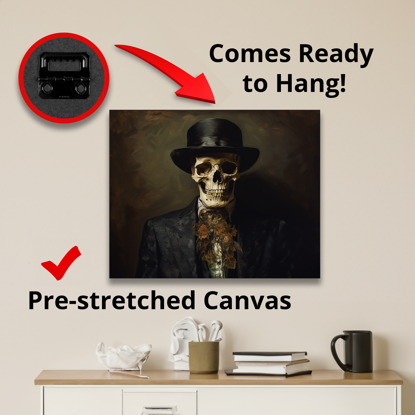 Skeleton Renaissance Painting Dark Academia Canvas Wall Art